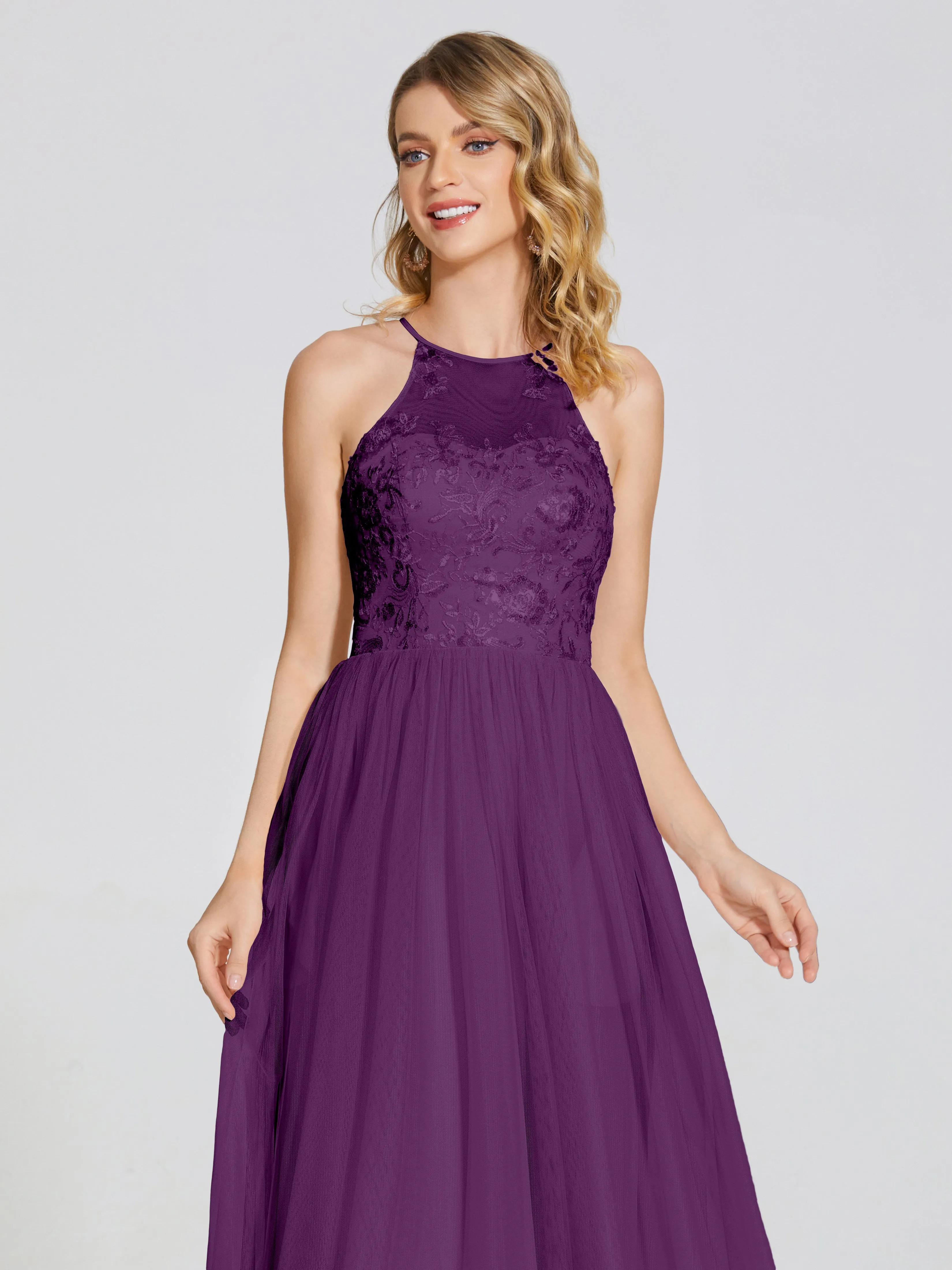 Destiny Halter Embroidered Tulle Bridesmaid Dresses