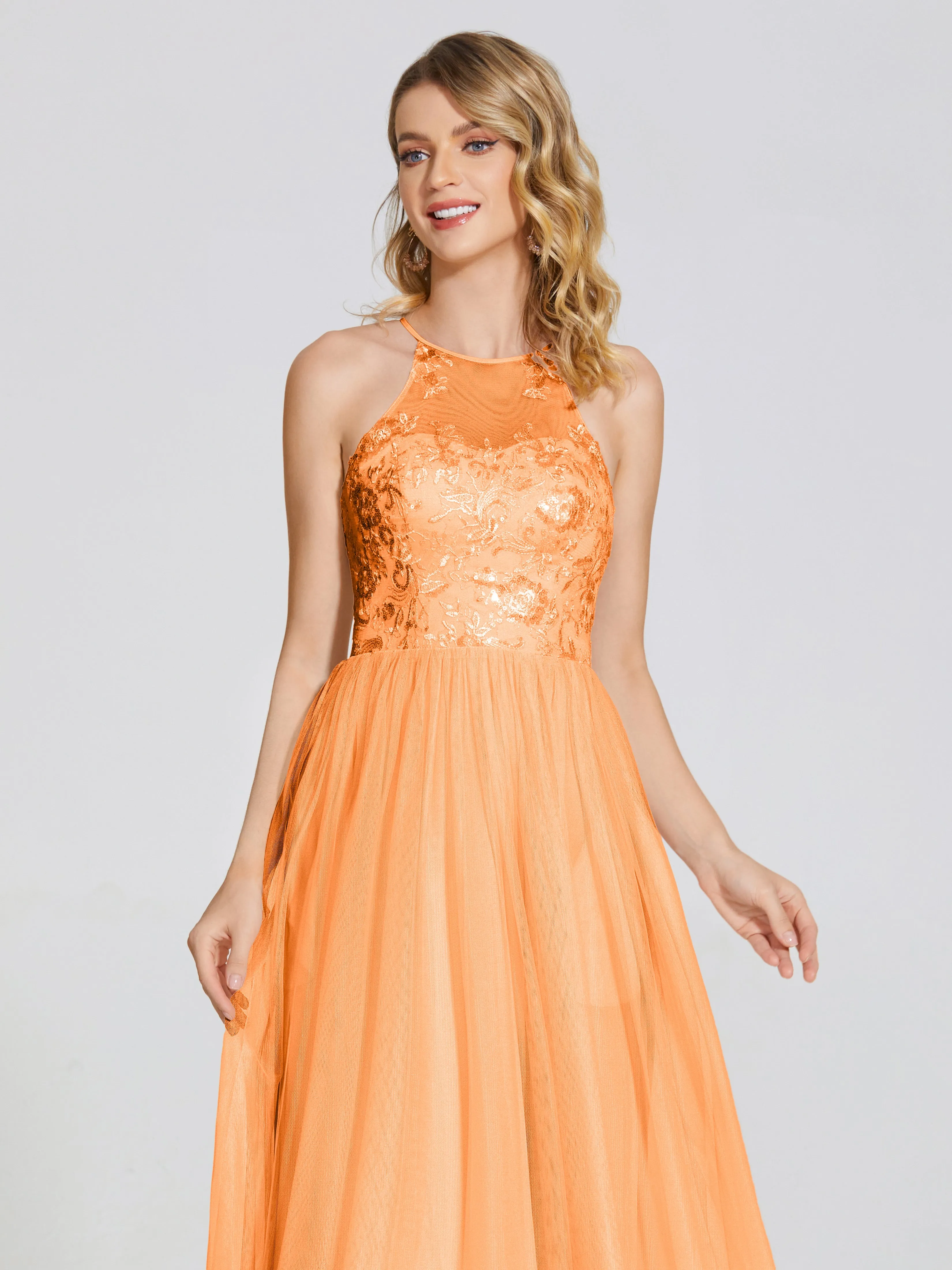 Destiny Halter Embroidered Tulle Bridesmaid Dresses