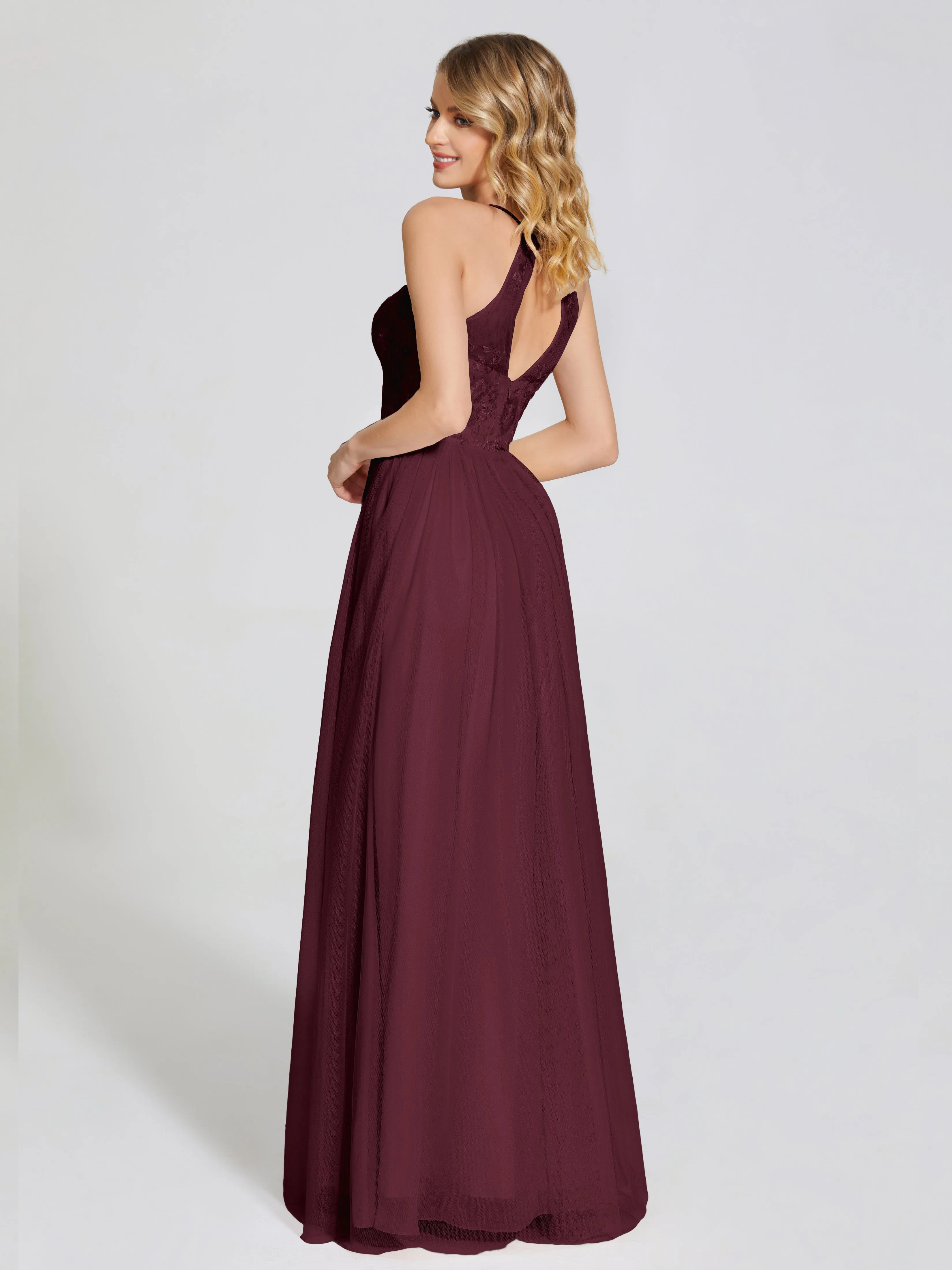 Destiny Halter Embroidered Tulle Bridesmaid Dresses