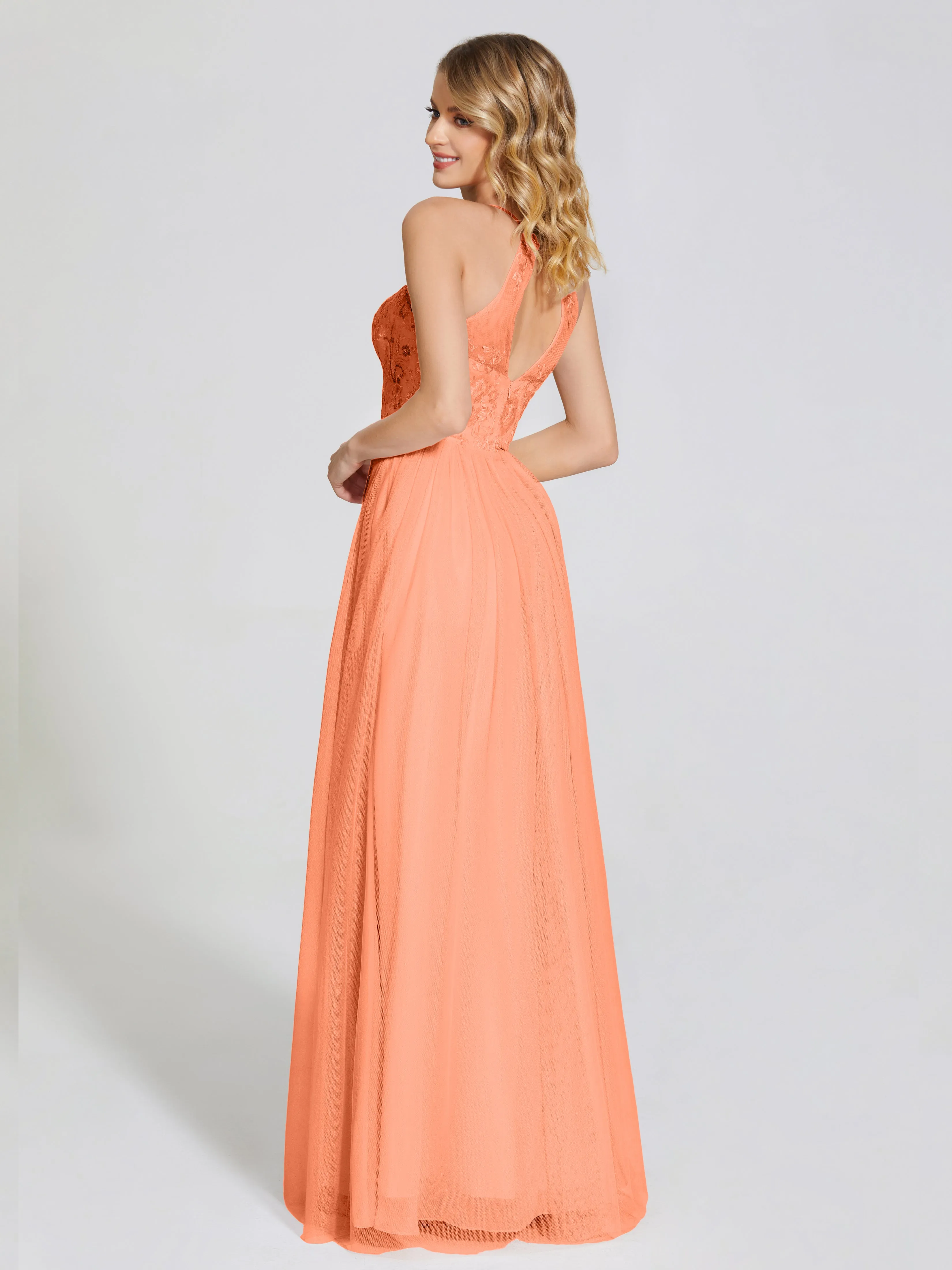 Destiny Halter Embroidered Tulle Bridesmaid Dresses