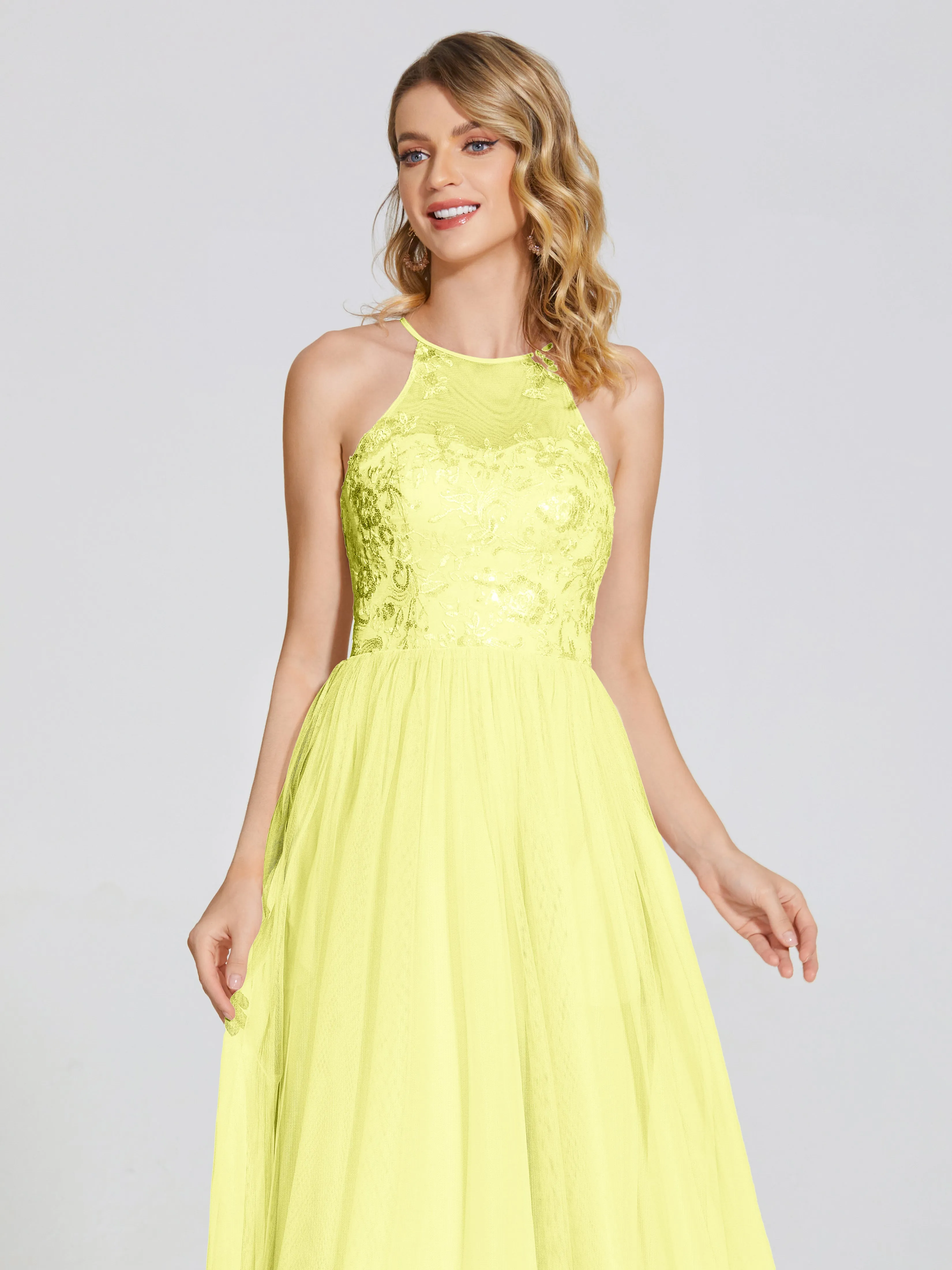 Destiny Halter Embroidered Tulle Bridesmaid Dresses