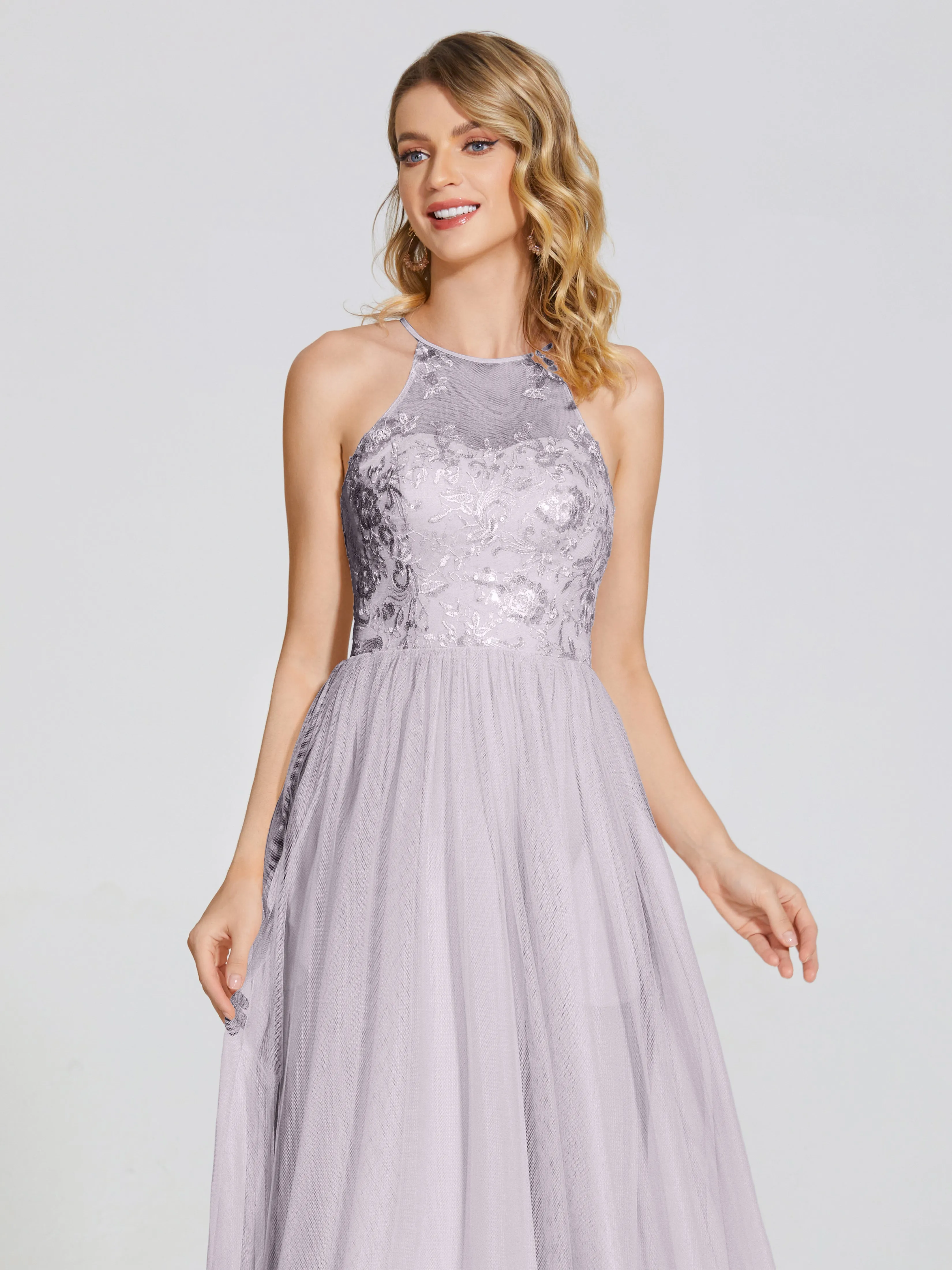 Destiny Halter Embroidered Tulle Bridesmaid Dresses