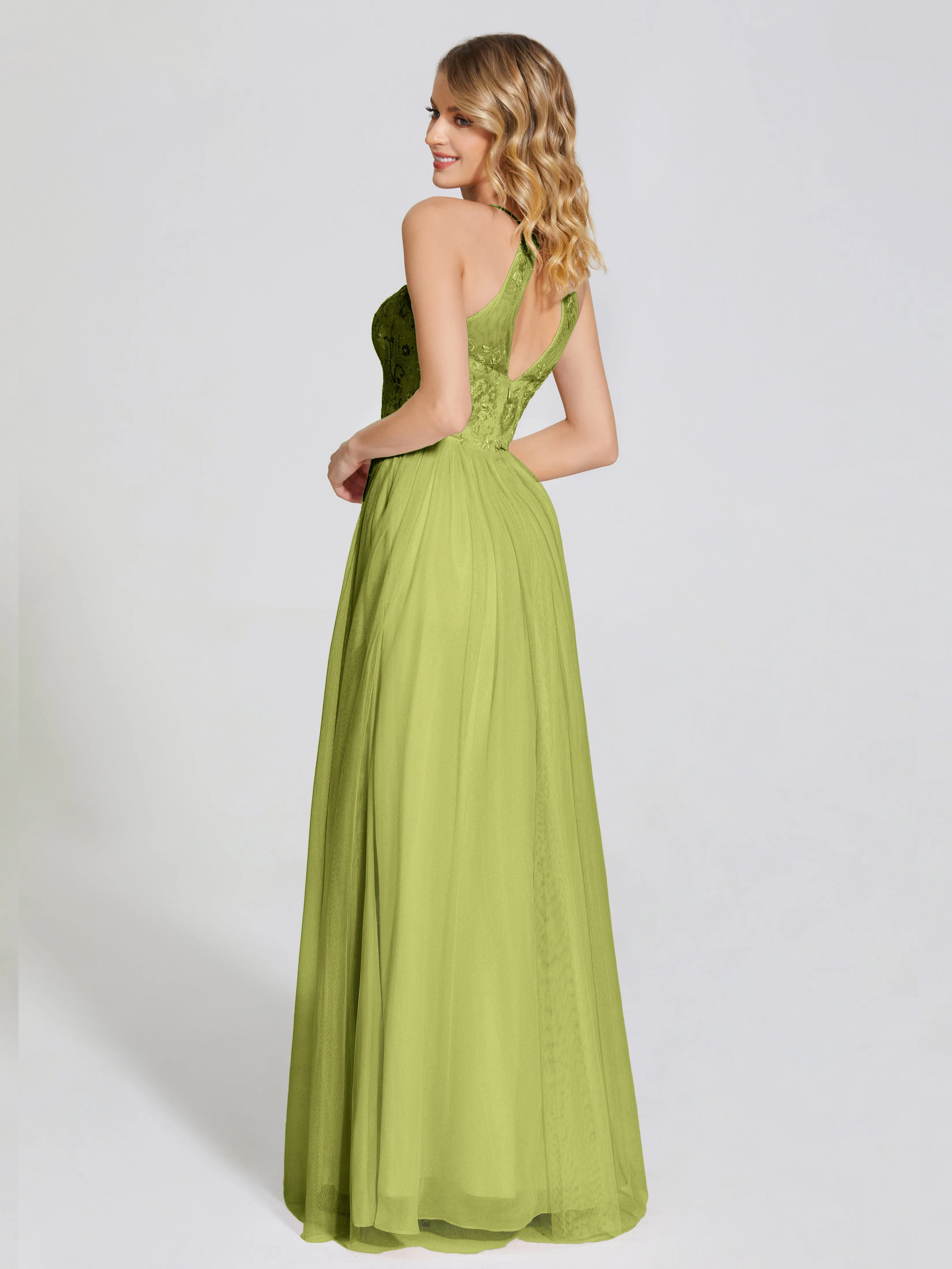 Destiny Halter Embroidered Tulle Bridesmaid Dresses