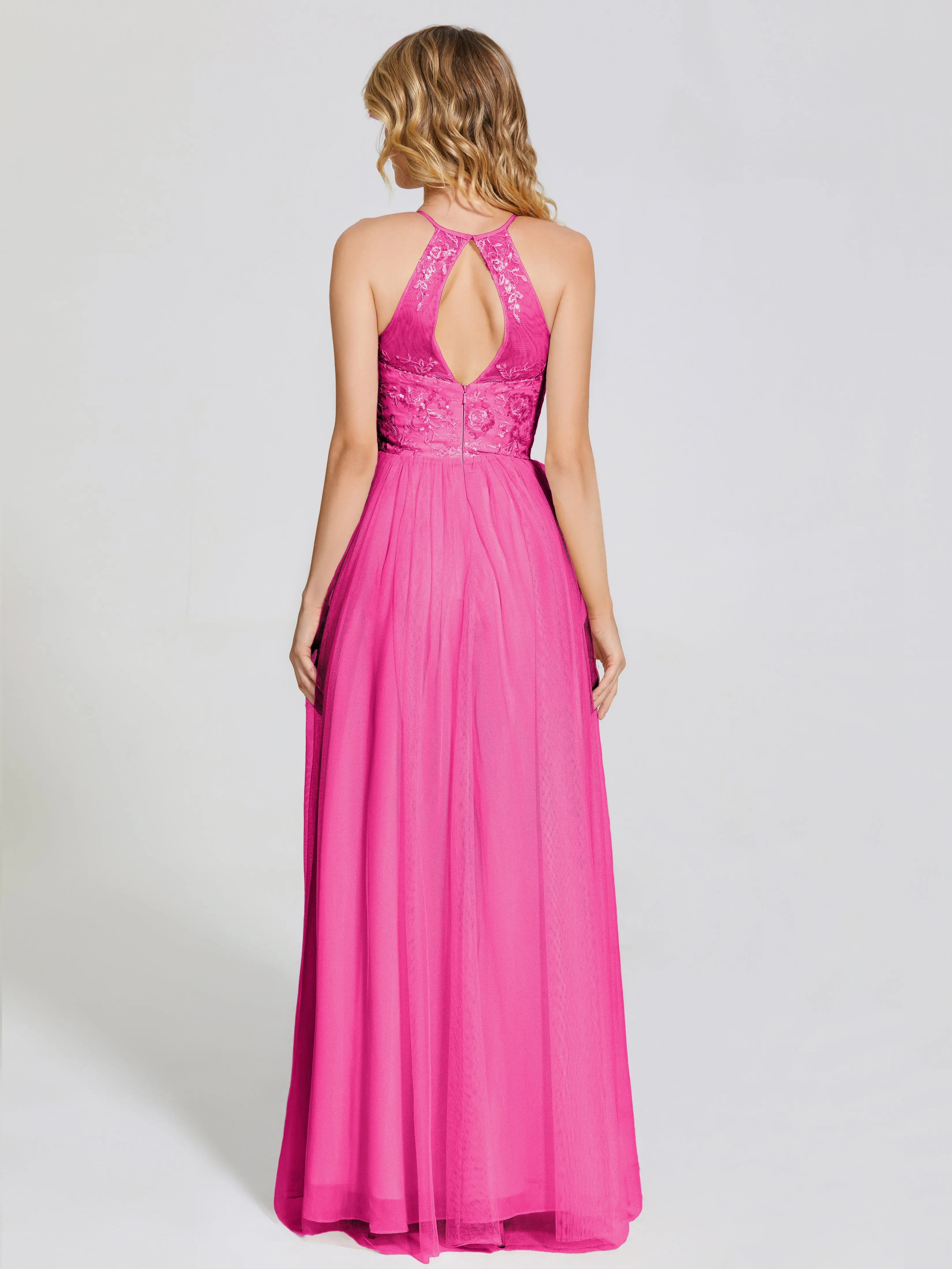 Destiny Halter Embroidered Tulle Bridesmaid Dresses