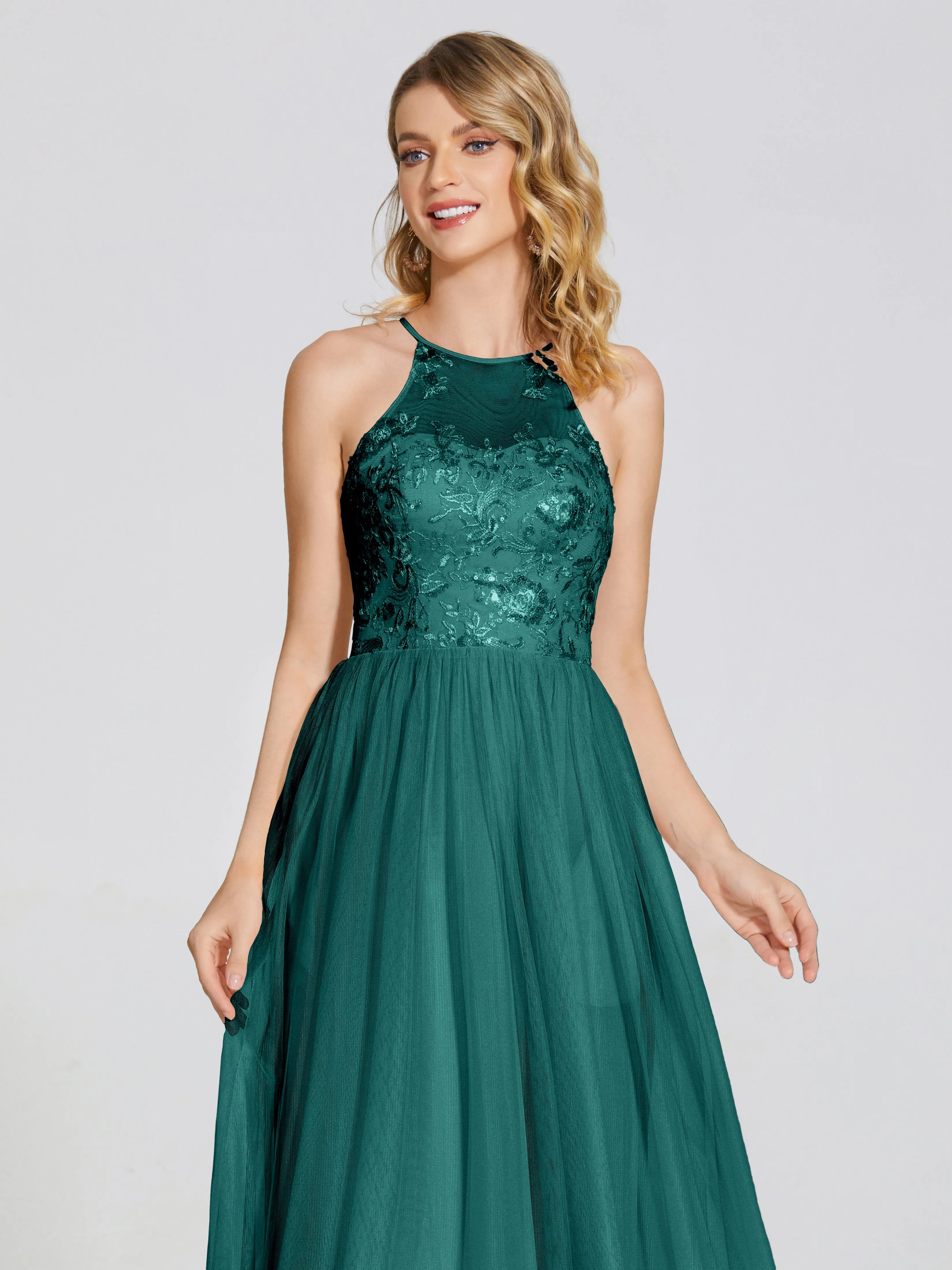 Destiny Halter Embroidered Tulle Bridesmaid Dresses