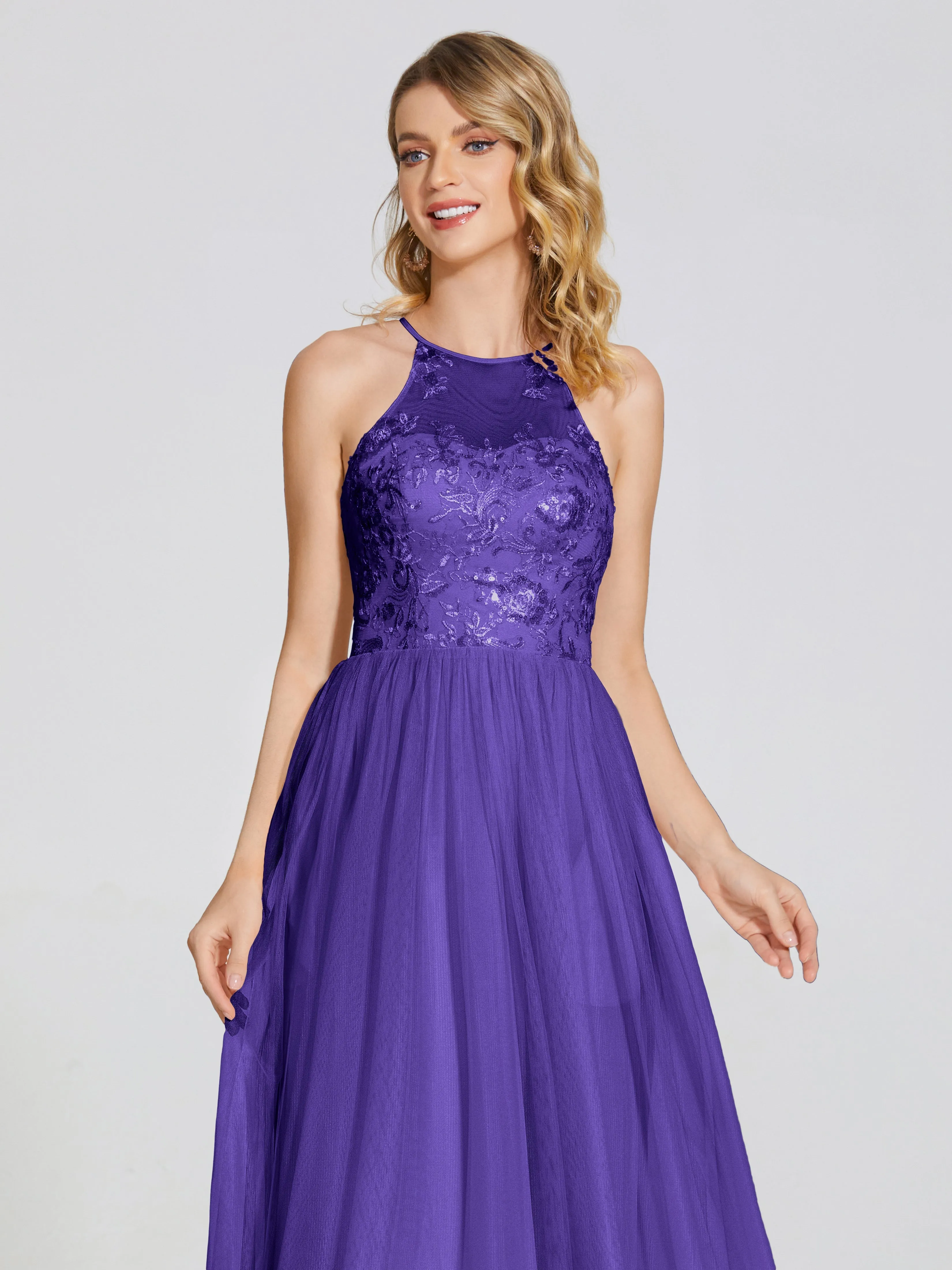 Destiny Halter Embroidered Tulle Bridesmaid Dresses