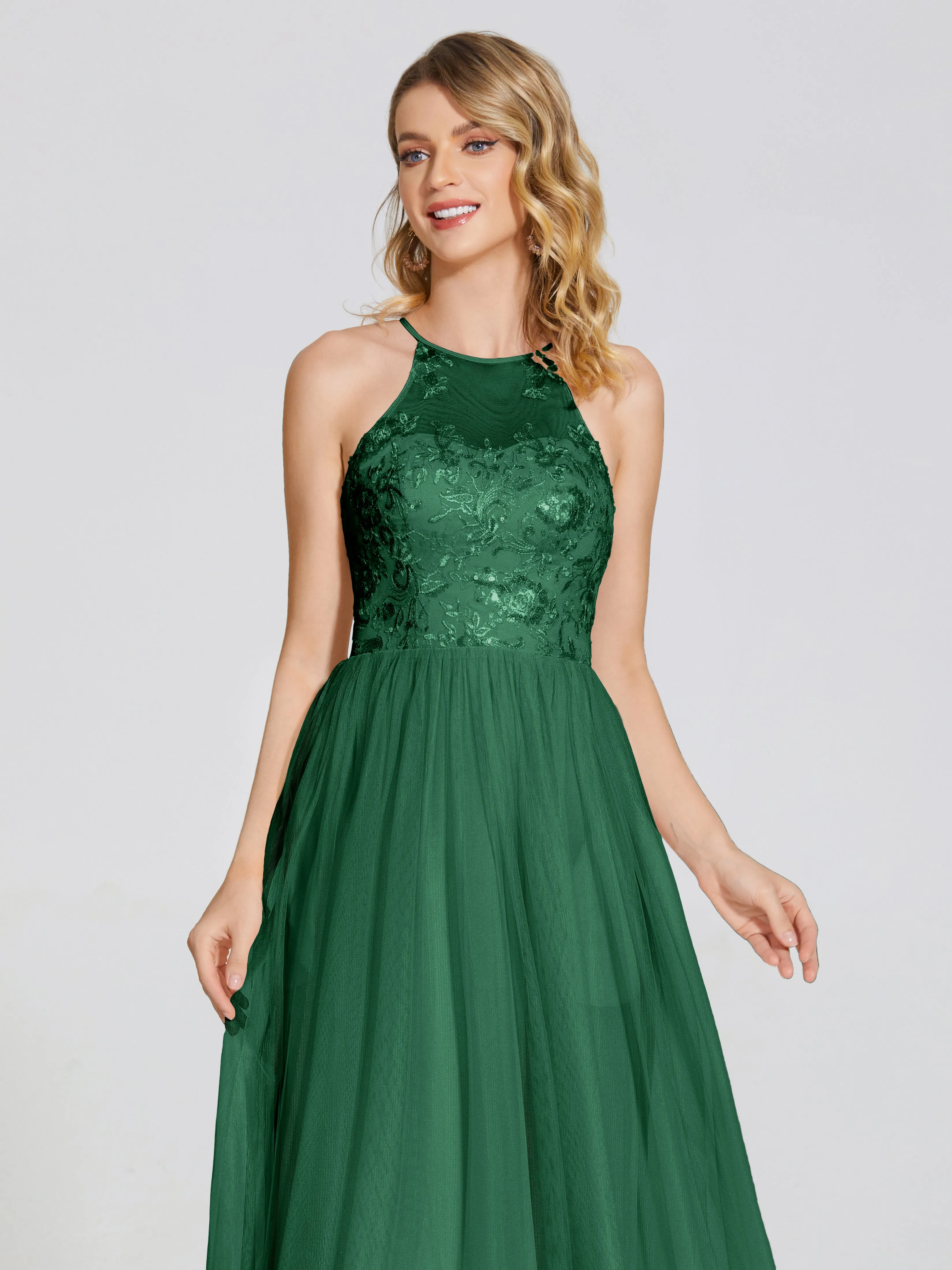 Destiny Halter Embroidered Tulle Bridesmaid Dresses