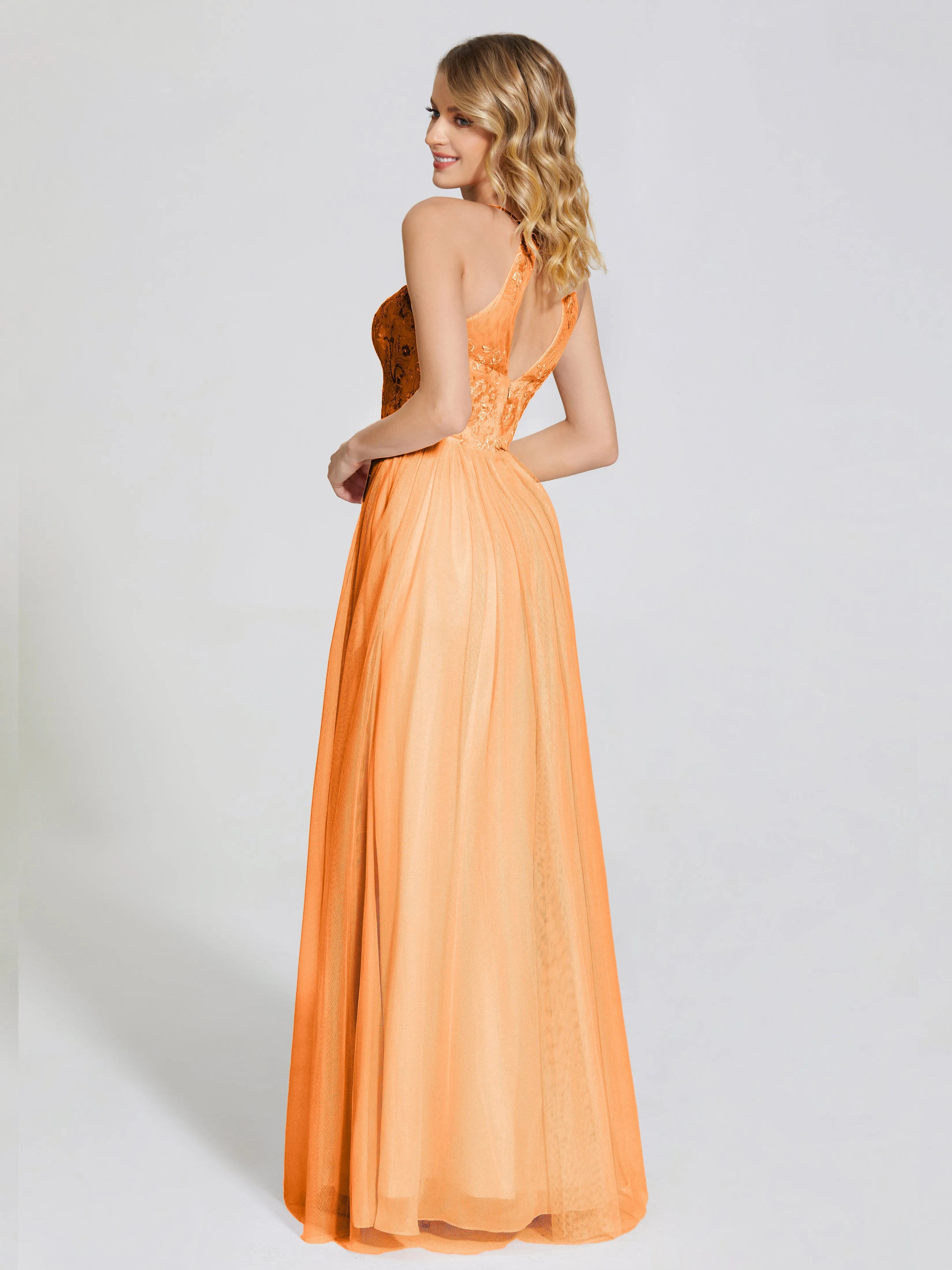 Destiny Halter Embroidered Tulle Bridesmaid Dresses