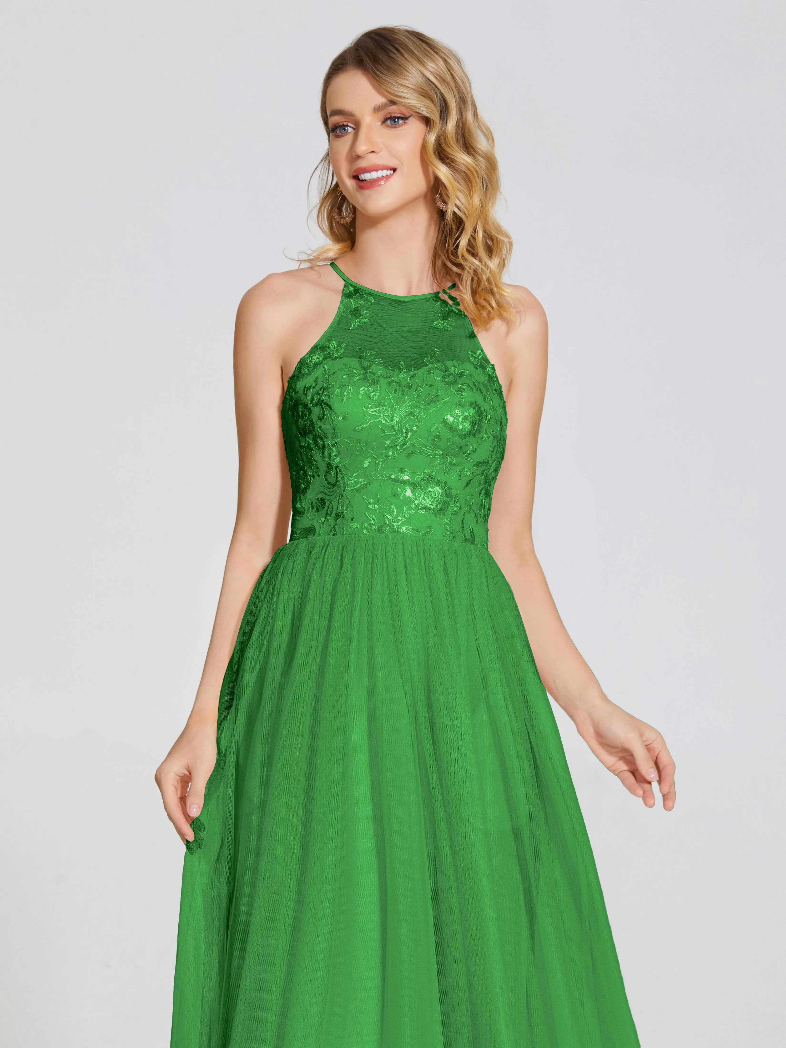 Destiny Halter Embroidered Tulle Bridesmaid Dresses