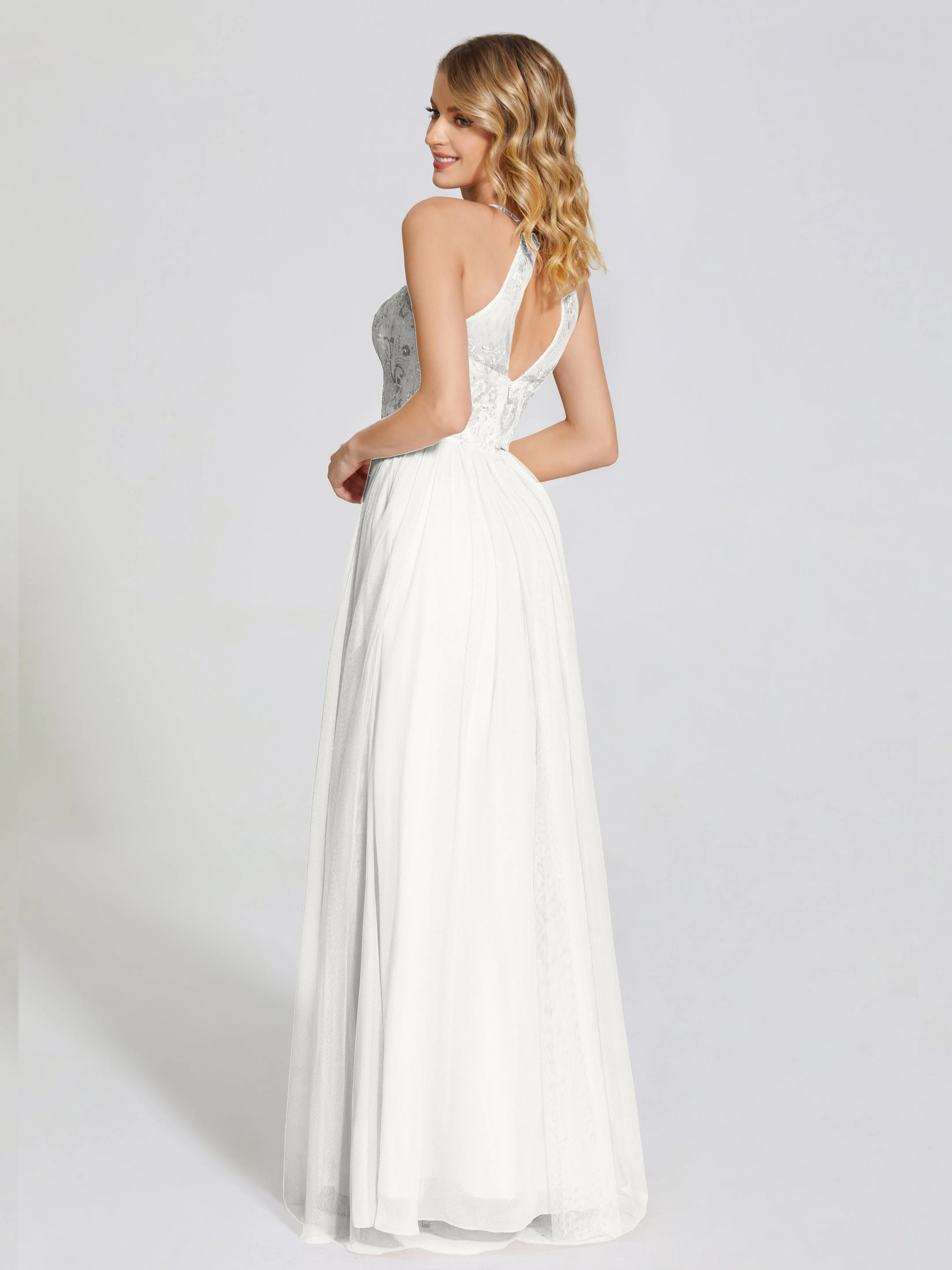 Destiny Halter Embroidered Tulle Bridesmaid Dresses