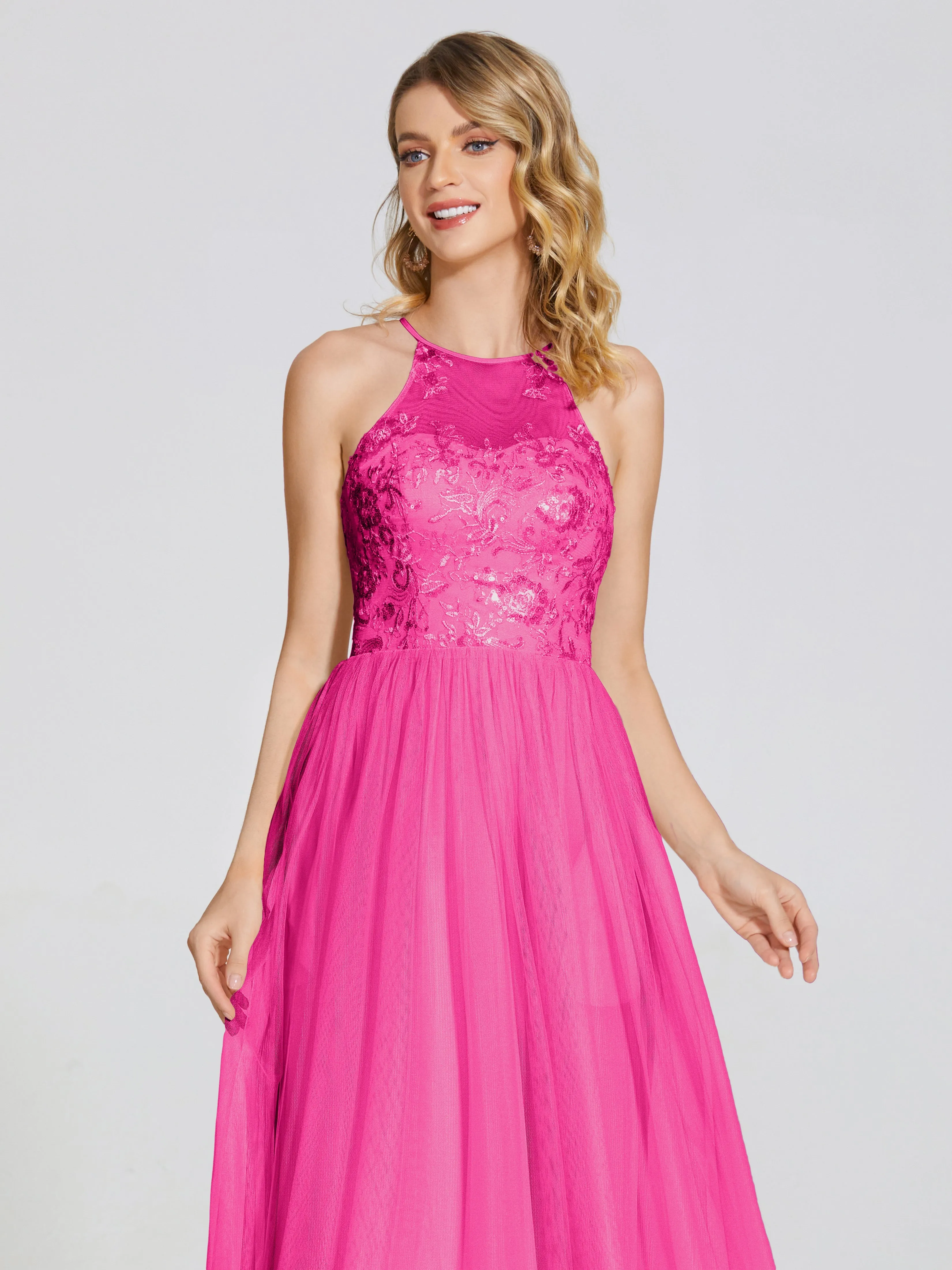 Destiny Halter Embroidered Tulle Bridesmaid Dresses