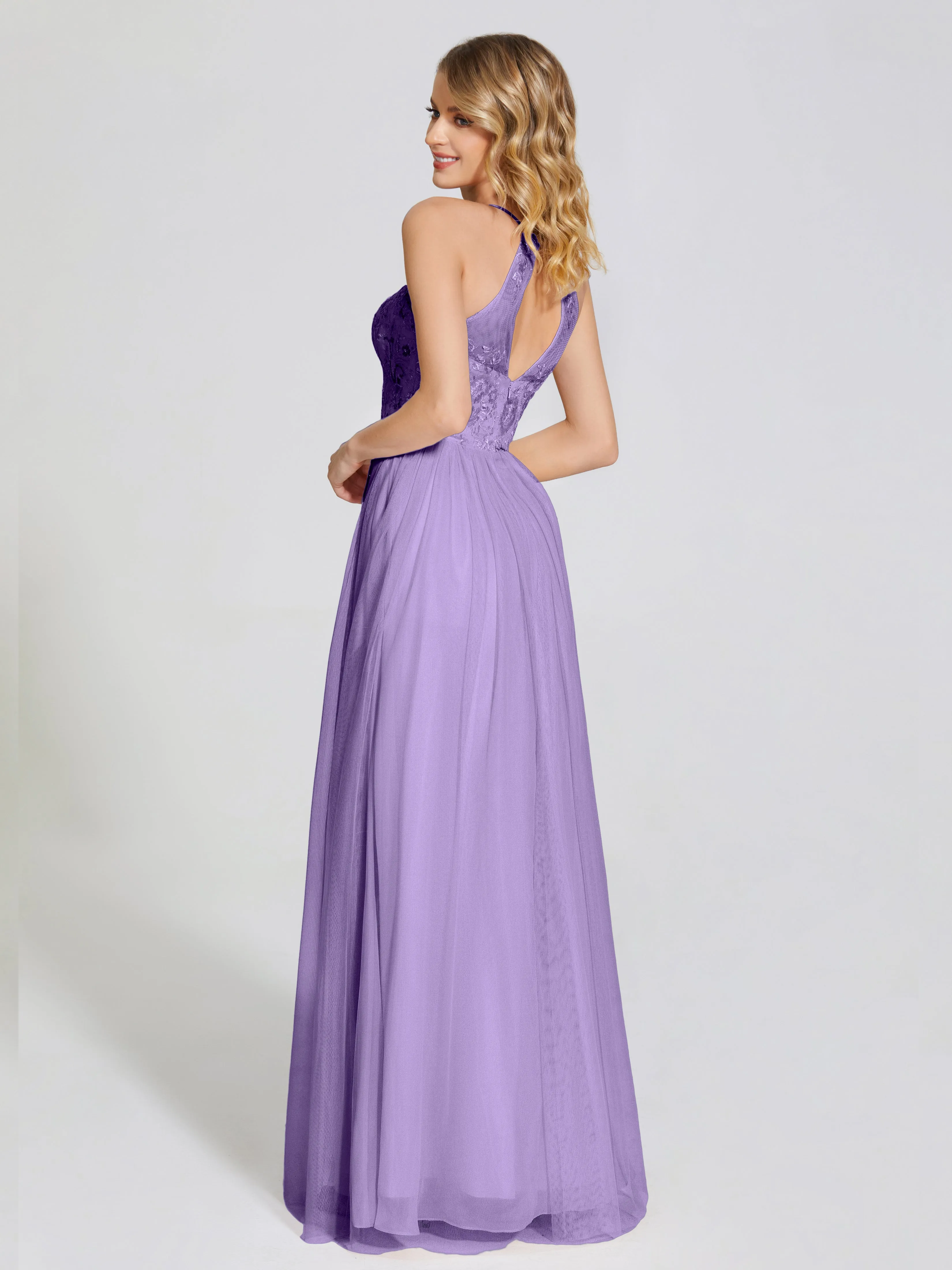 Destiny Halter Embroidered Tulle Bridesmaid Dresses