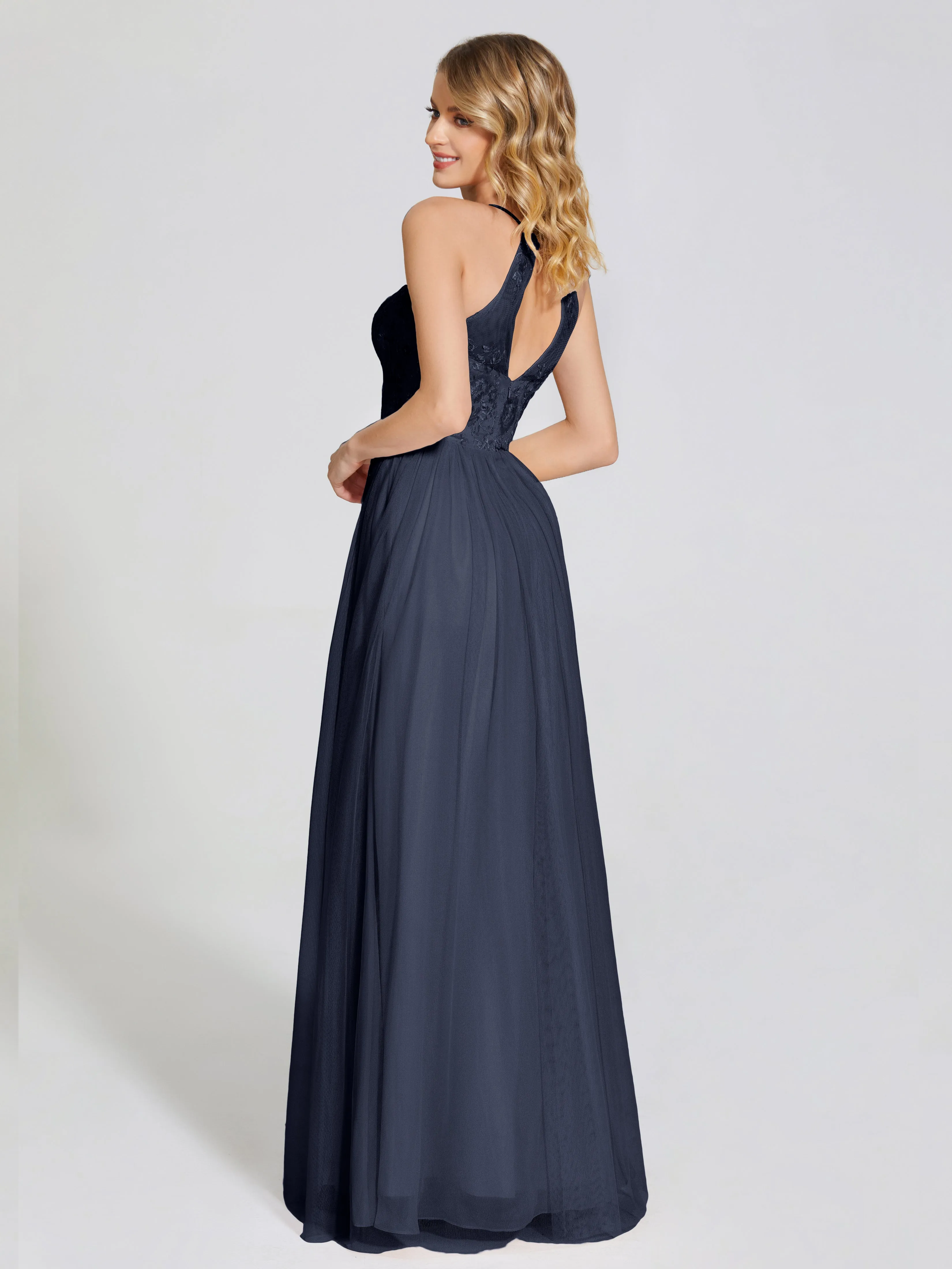 Destiny Halter Embroidered Tulle Bridesmaid Dresses