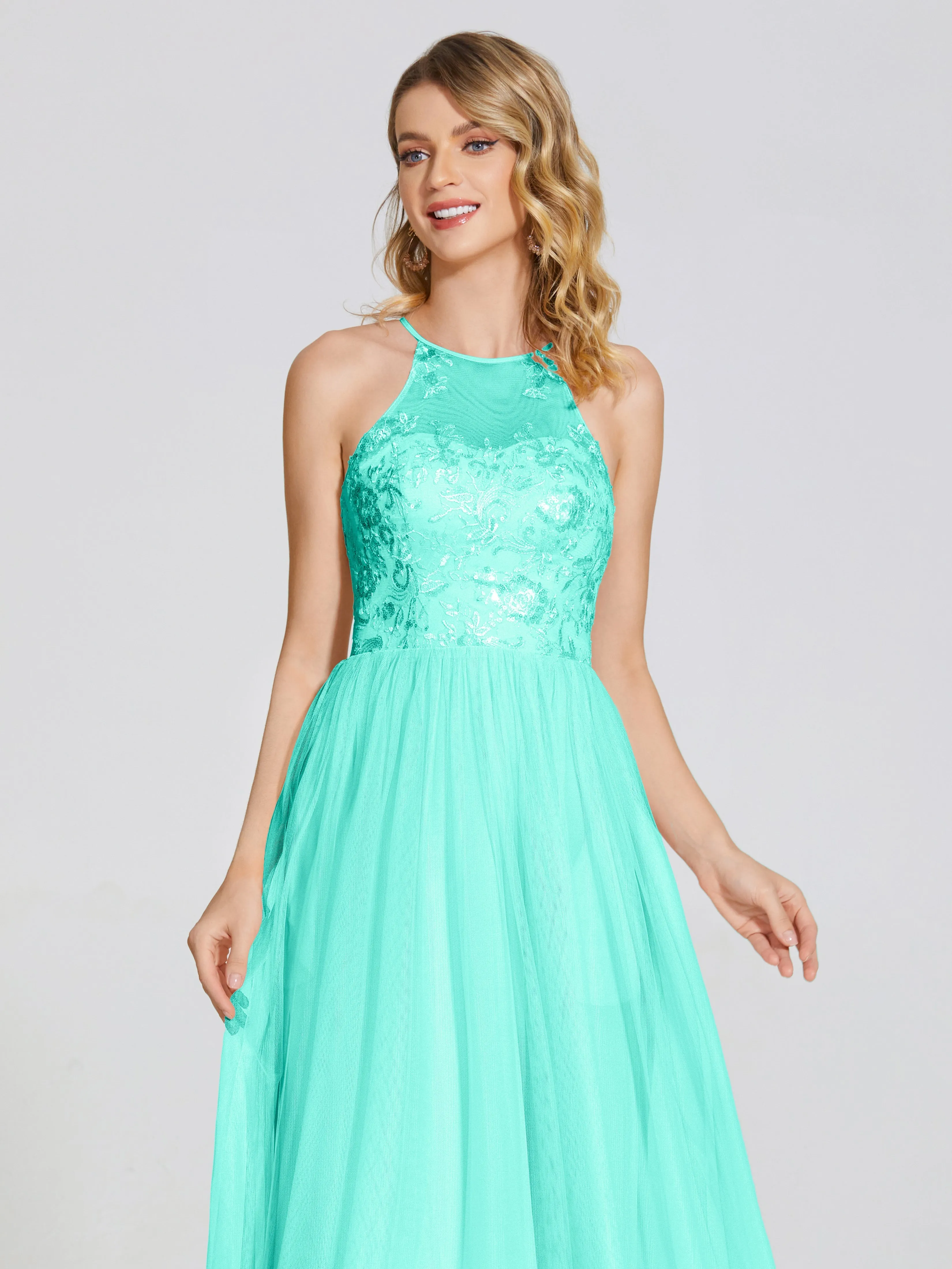 Destiny Halter Embroidered Tulle Bridesmaid Dresses