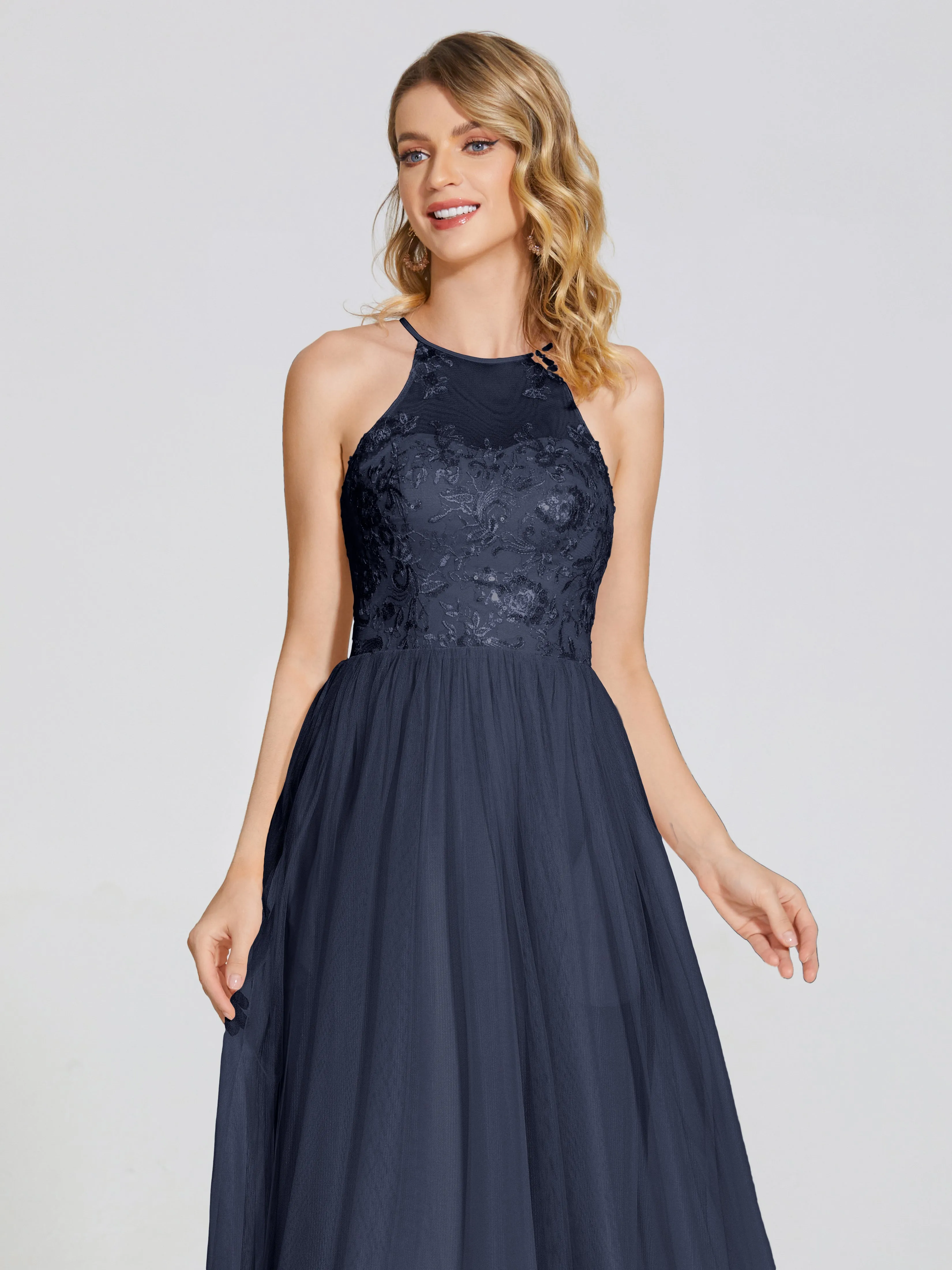 Destiny Halter Embroidered Tulle Bridesmaid Dresses
