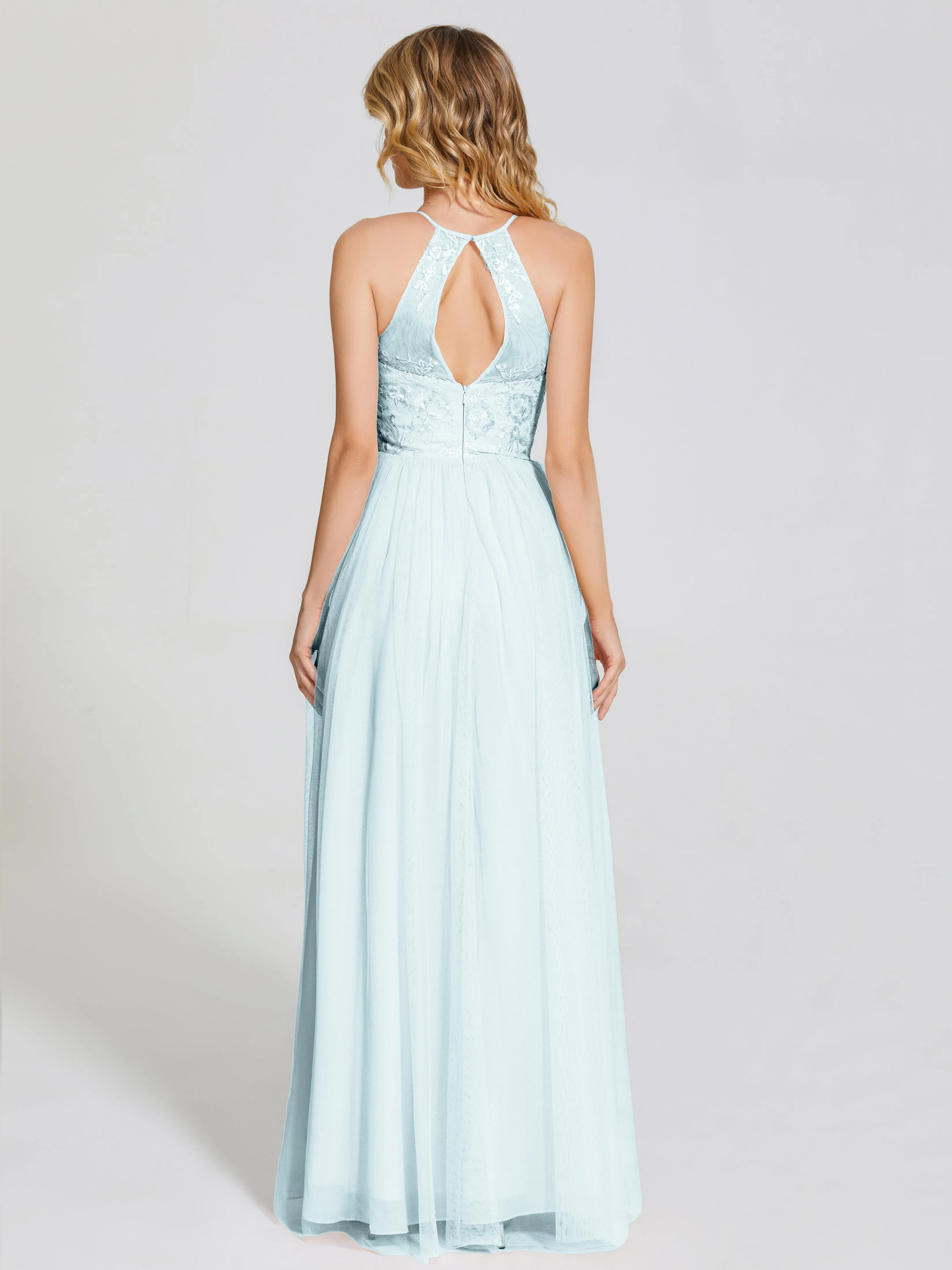 Destiny Halter Embroidered Tulle Bridesmaid Dresses