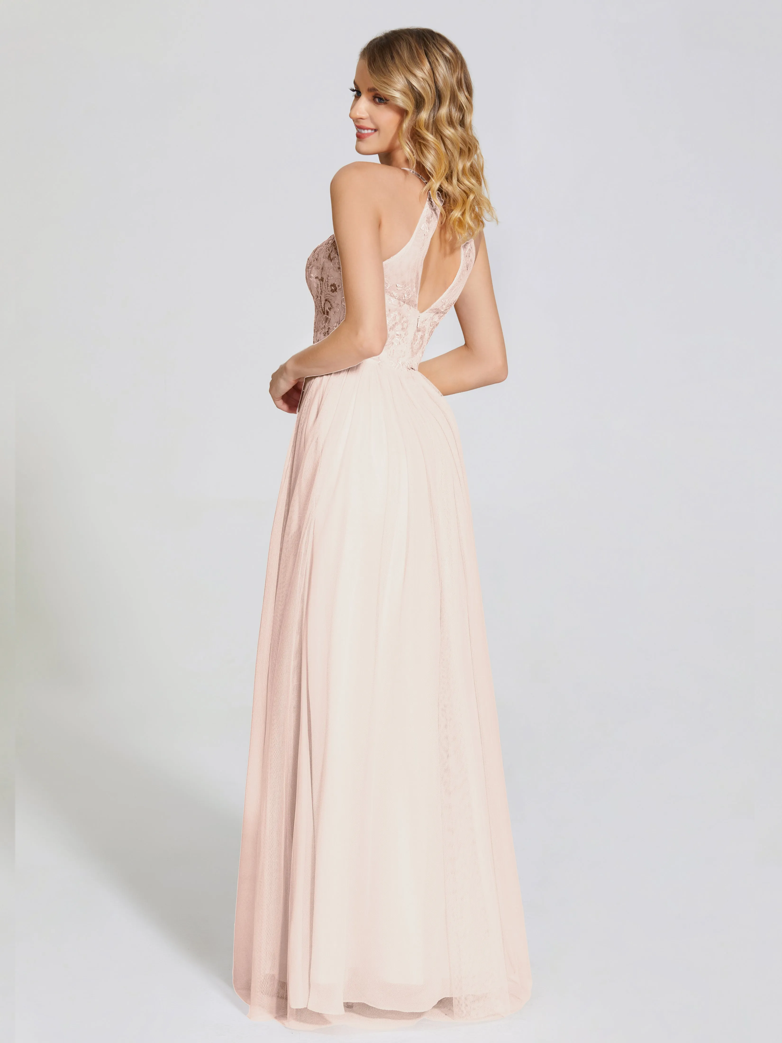 Destiny Halter Embroidered Tulle Bridesmaid Dresses
