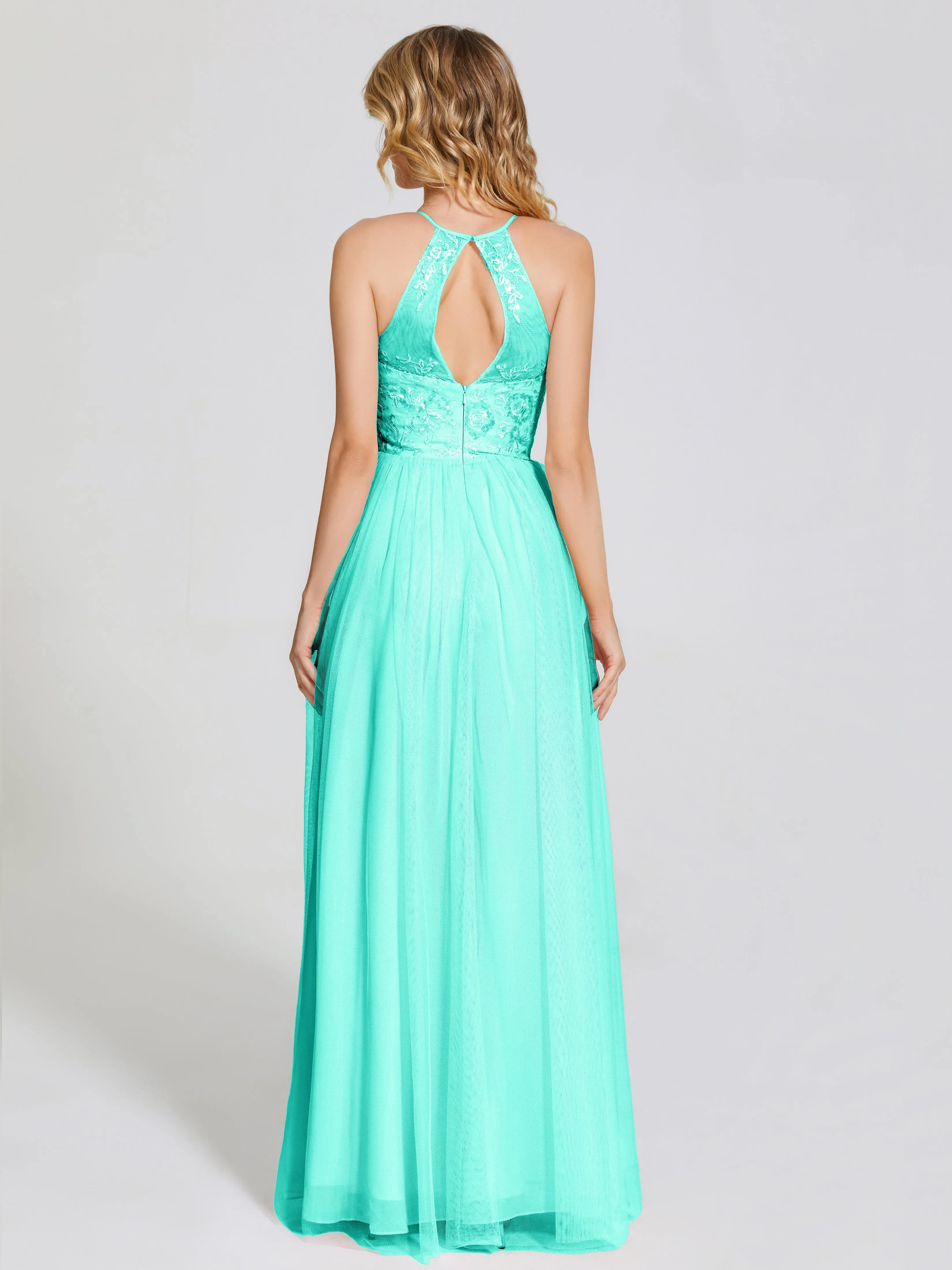 Destiny Halter Embroidered Tulle Bridesmaid Dresses