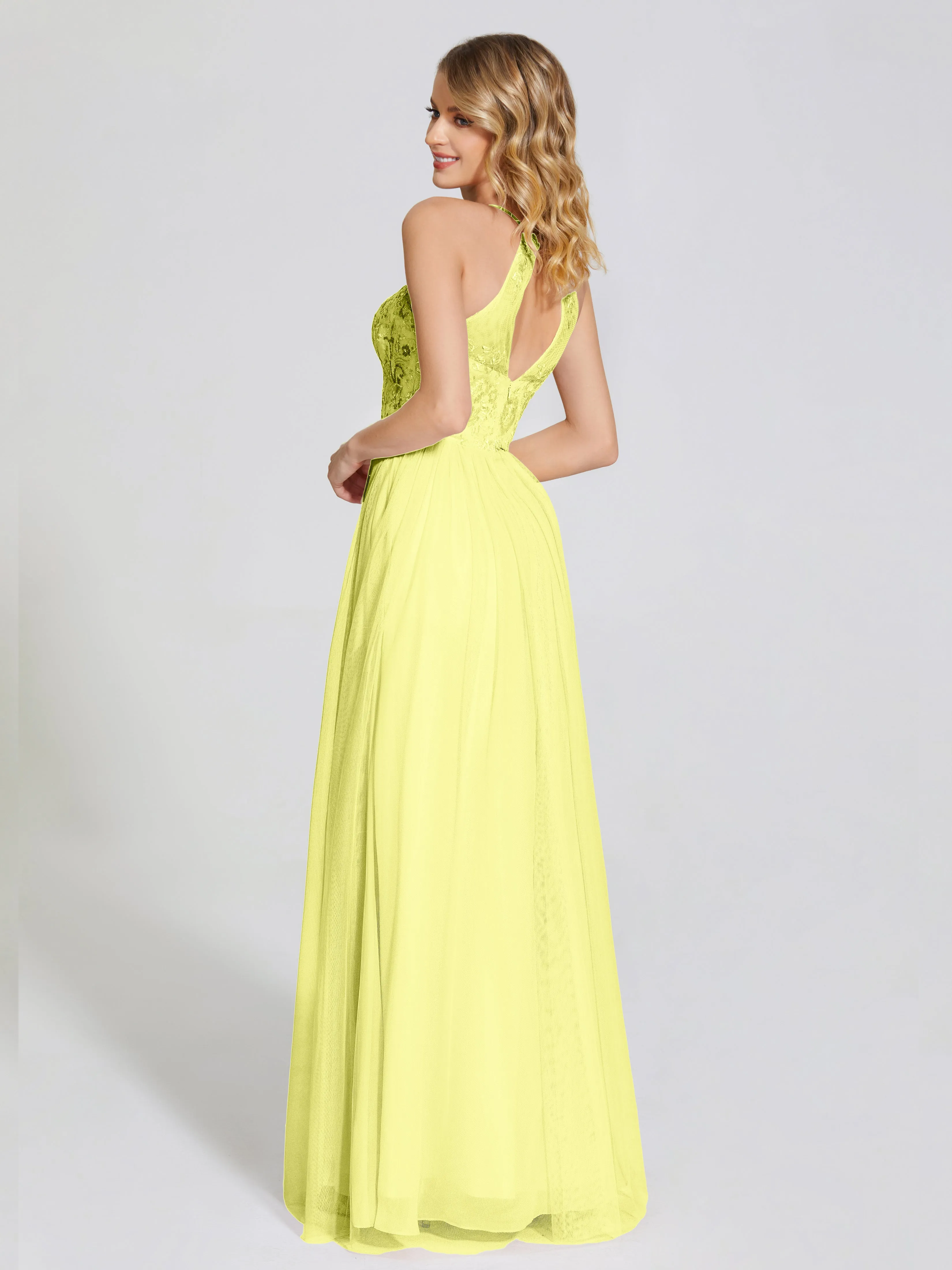 Destiny Halter Embroidered Tulle Bridesmaid Dresses