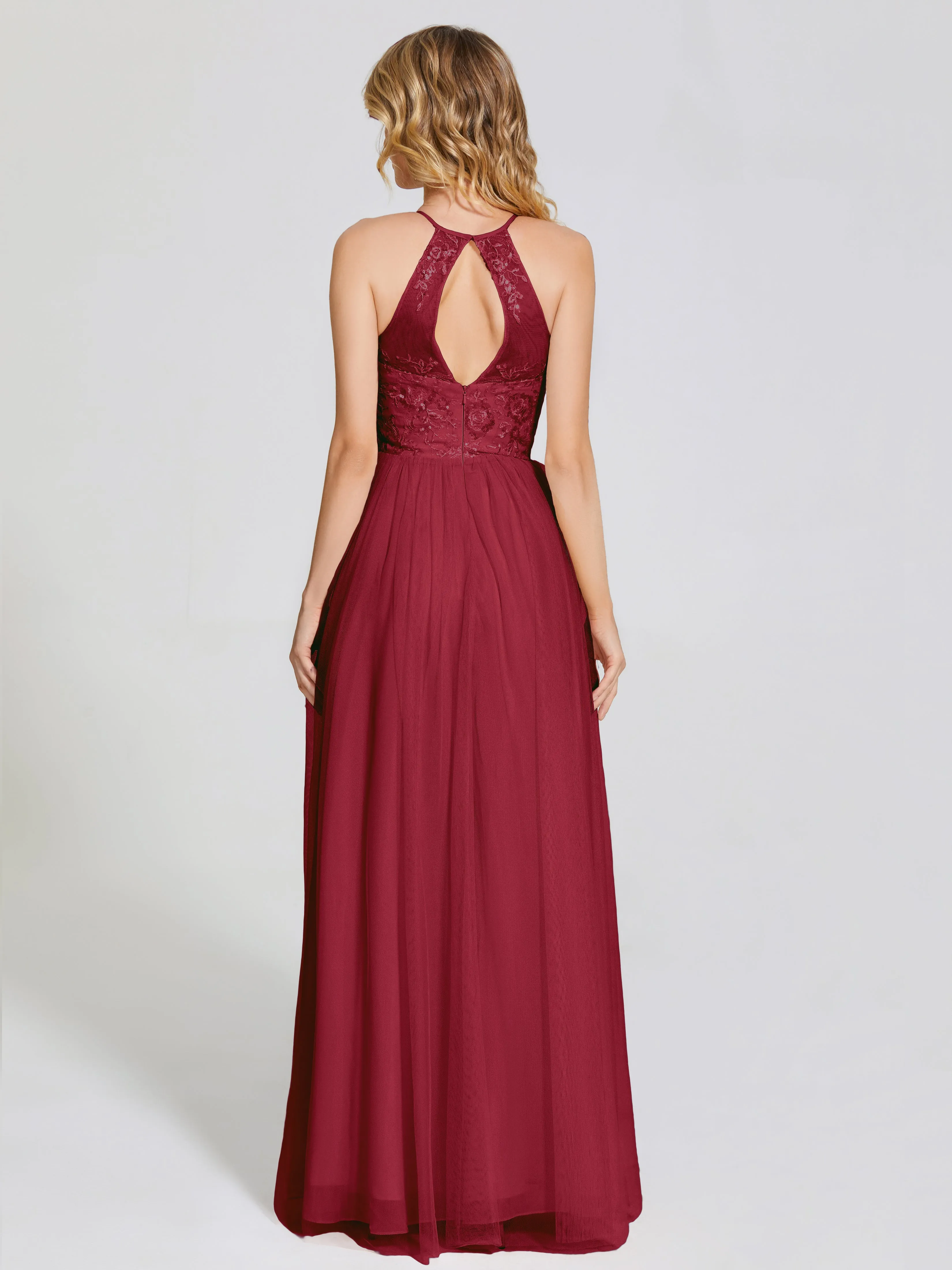 Destiny Halter Embroidered Tulle Bridesmaid Dresses