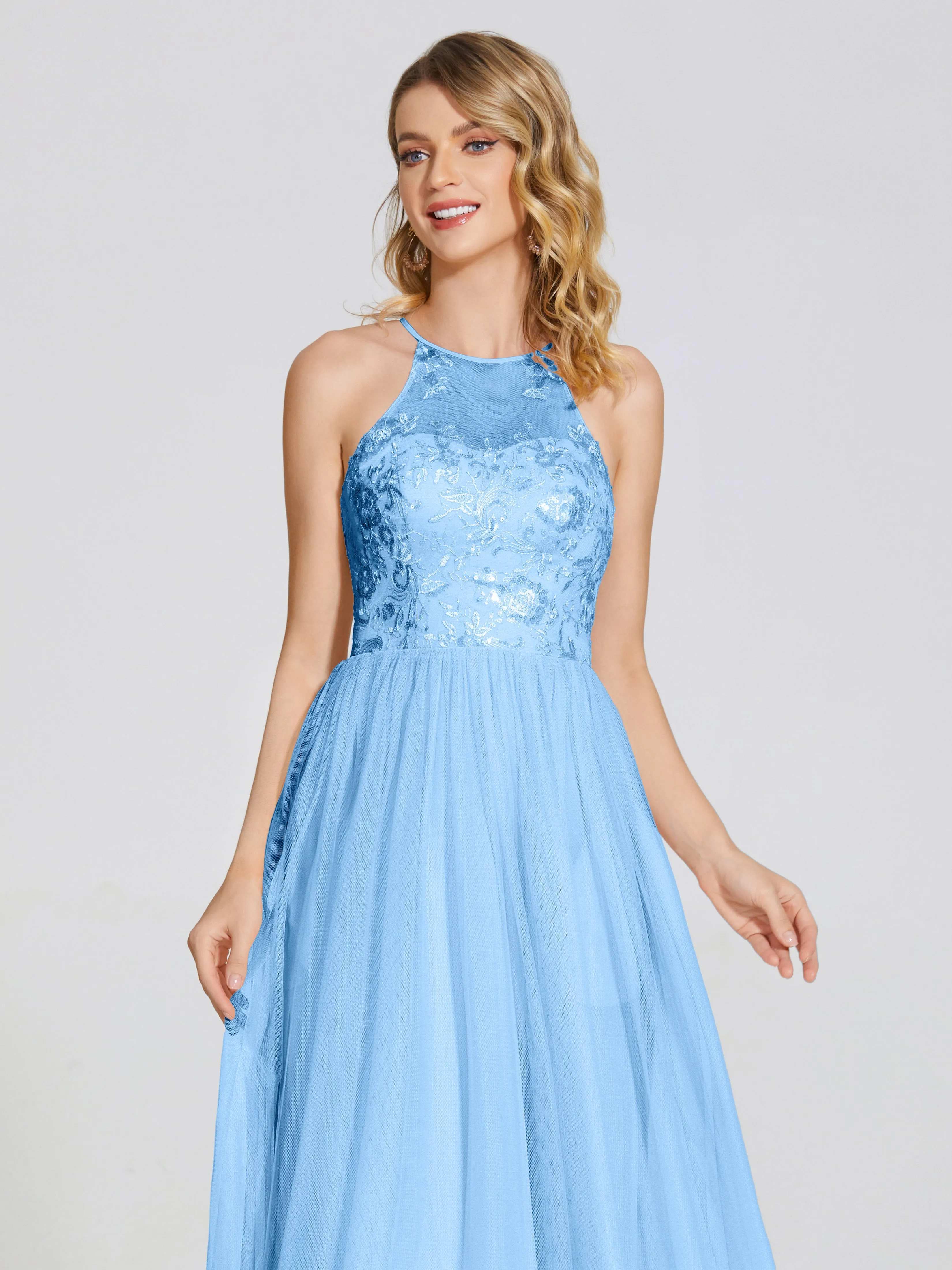 Destiny Halter Embroidered Tulle Bridesmaid Dresses