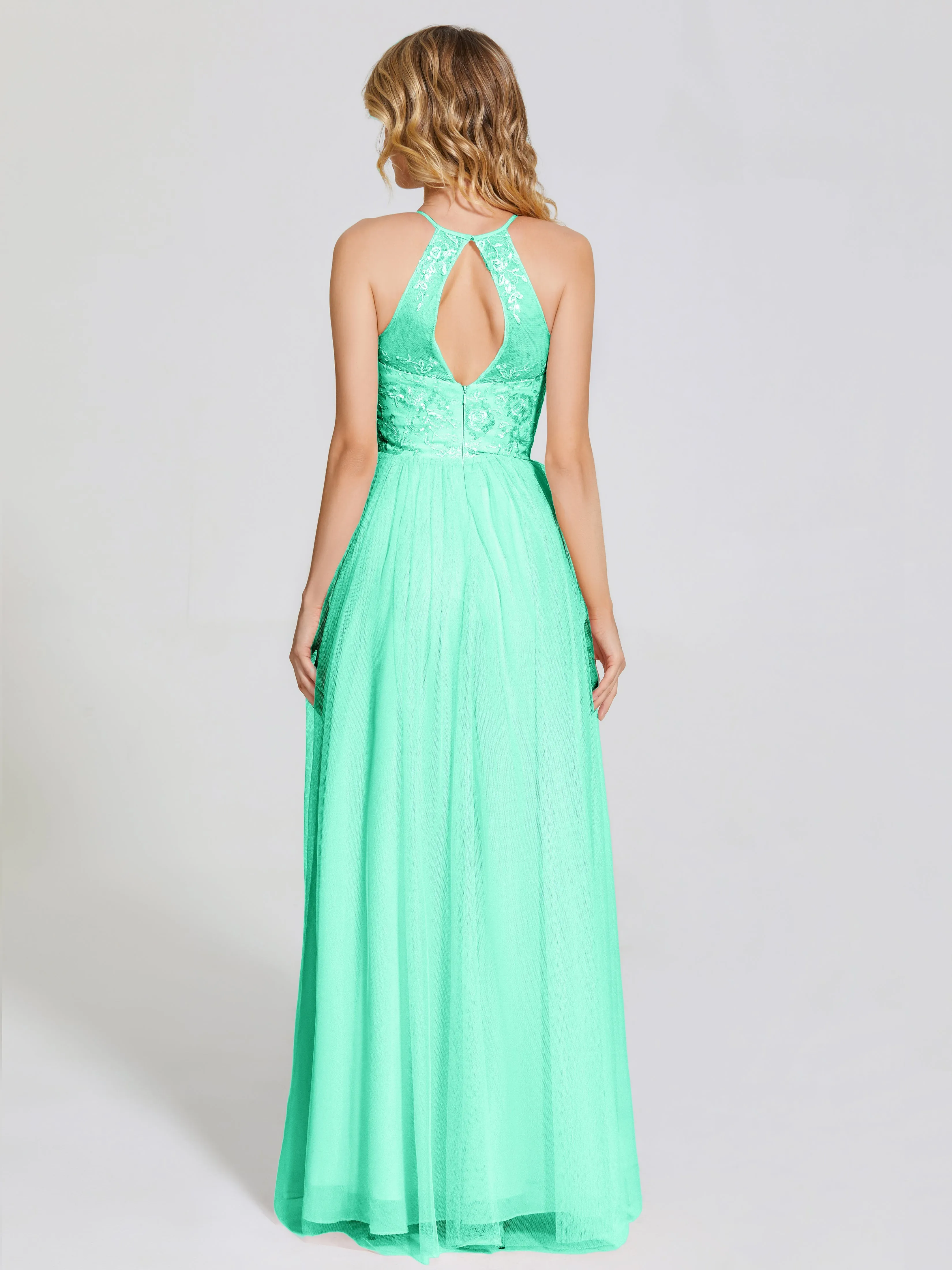 Destiny Halter Embroidered Tulle Bridesmaid Dresses