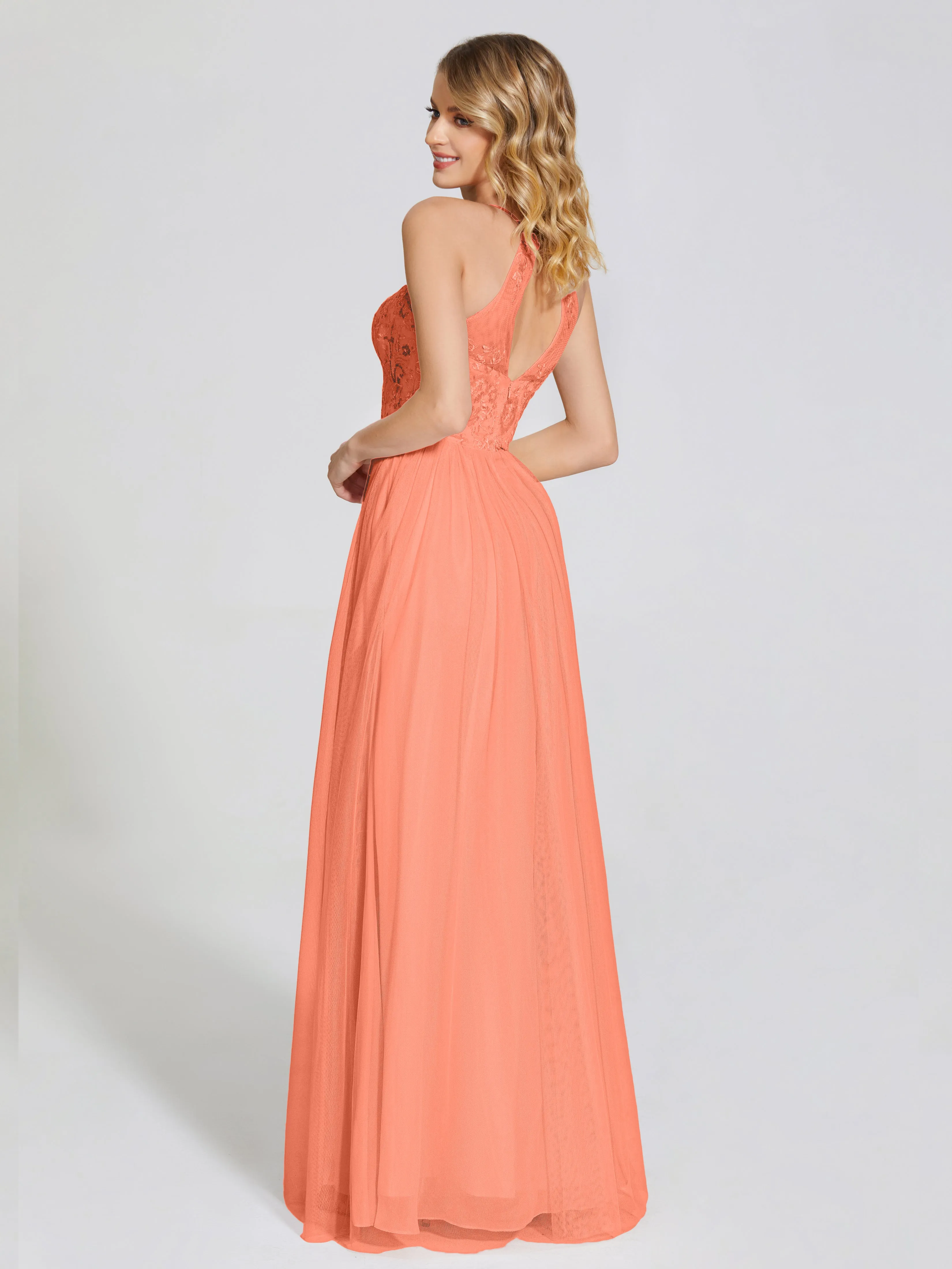 Destiny Halter Embroidered Tulle Bridesmaid Dresses