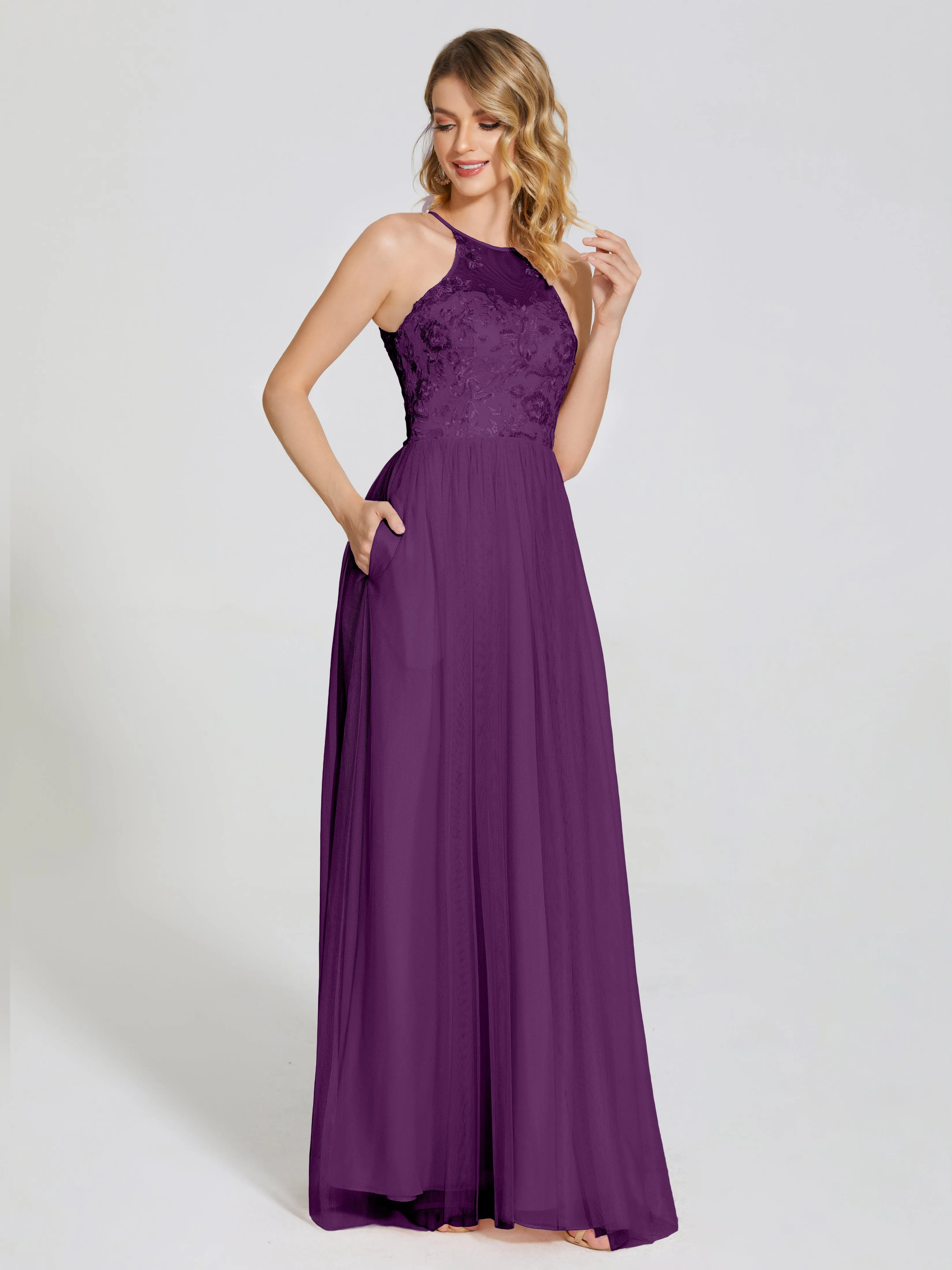 Destiny Halter Embroidered Tulle Bridesmaid Dresses
