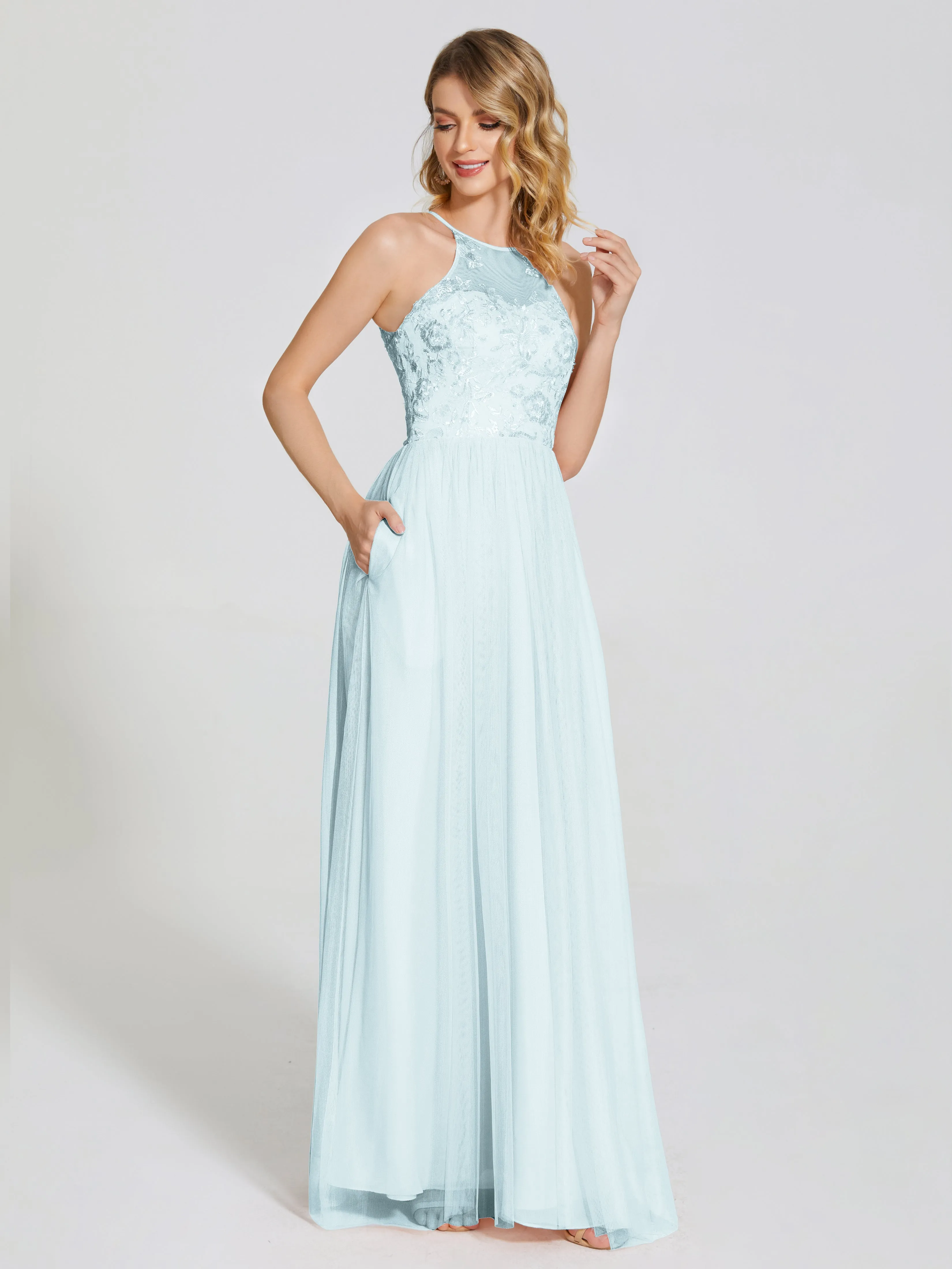 Destiny Halter Embroidered Tulle Bridesmaid Dresses