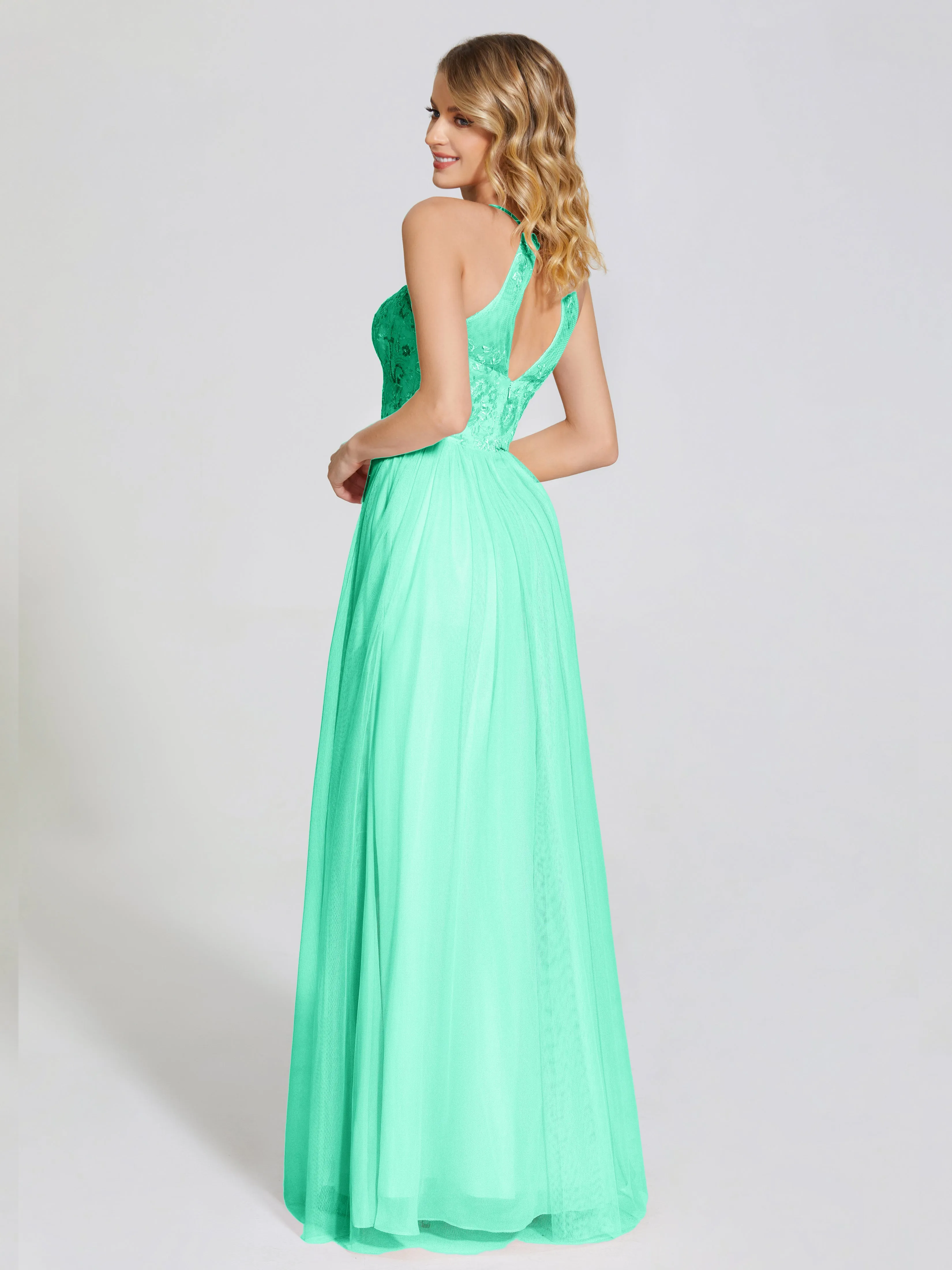 Destiny Halter Embroidered Tulle Bridesmaid Dresses
