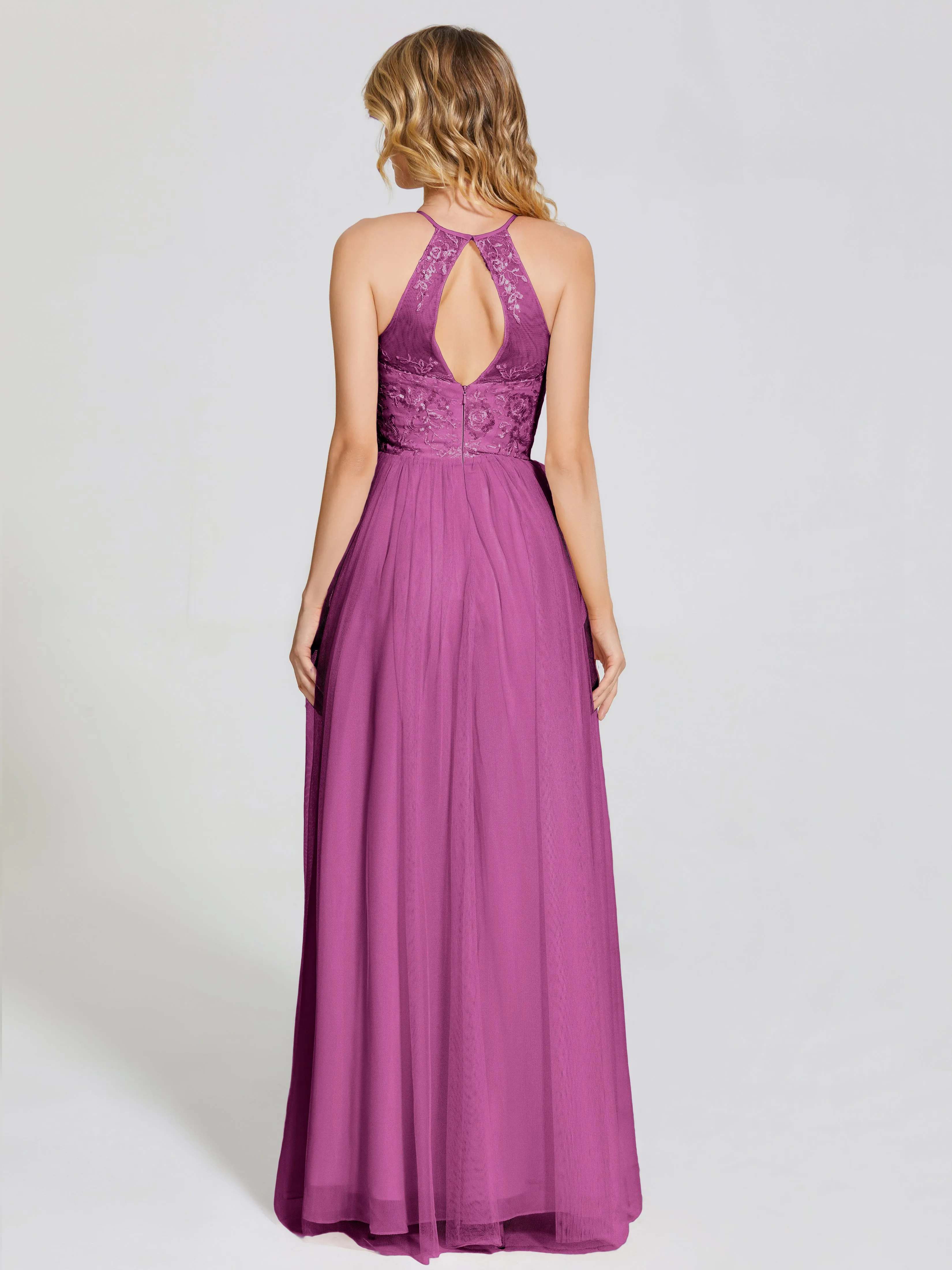 Destiny Halter Embroidered Tulle Bridesmaid Dresses