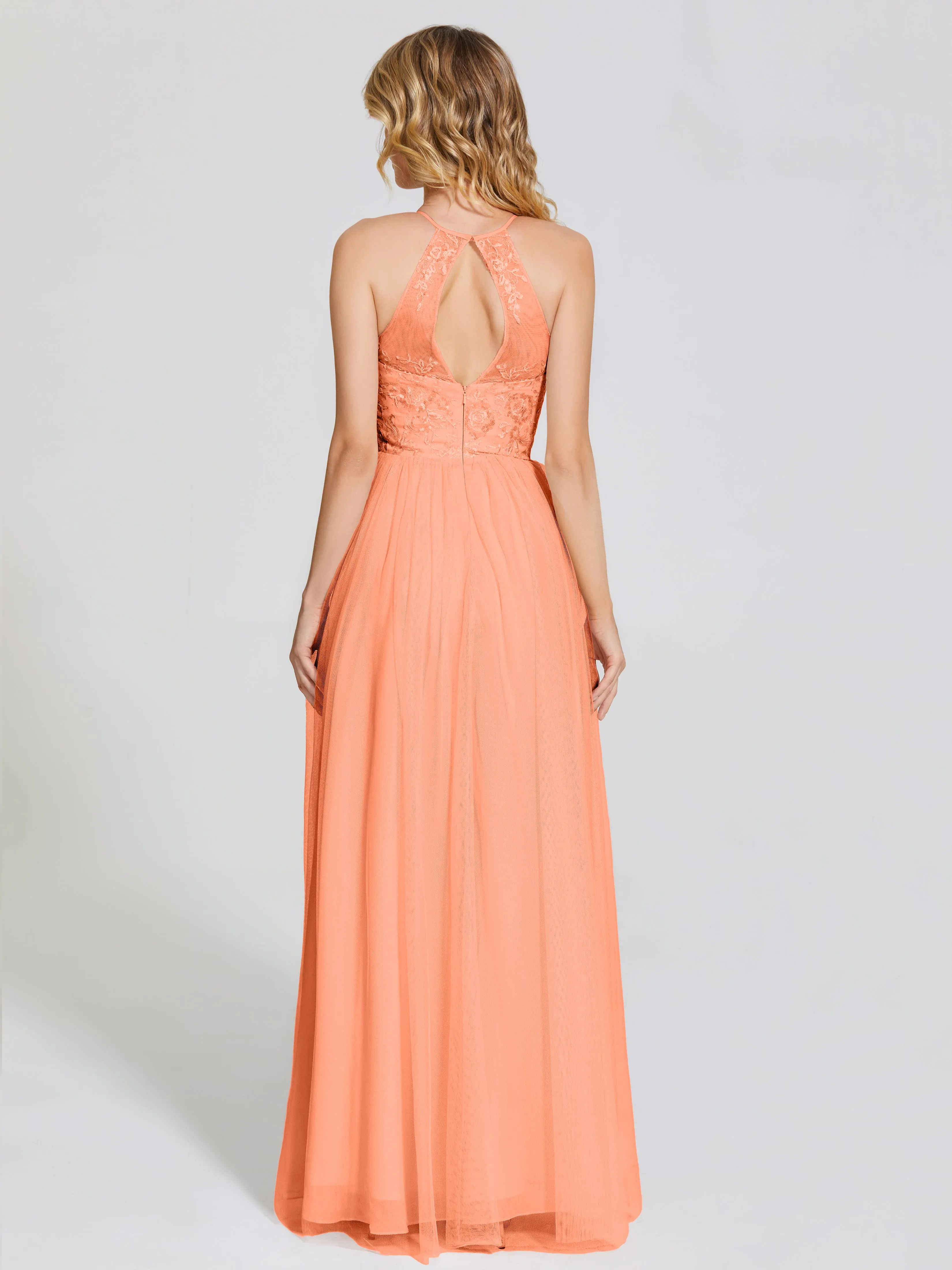 Destiny Halter Embroidered Tulle Bridesmaid Dresses