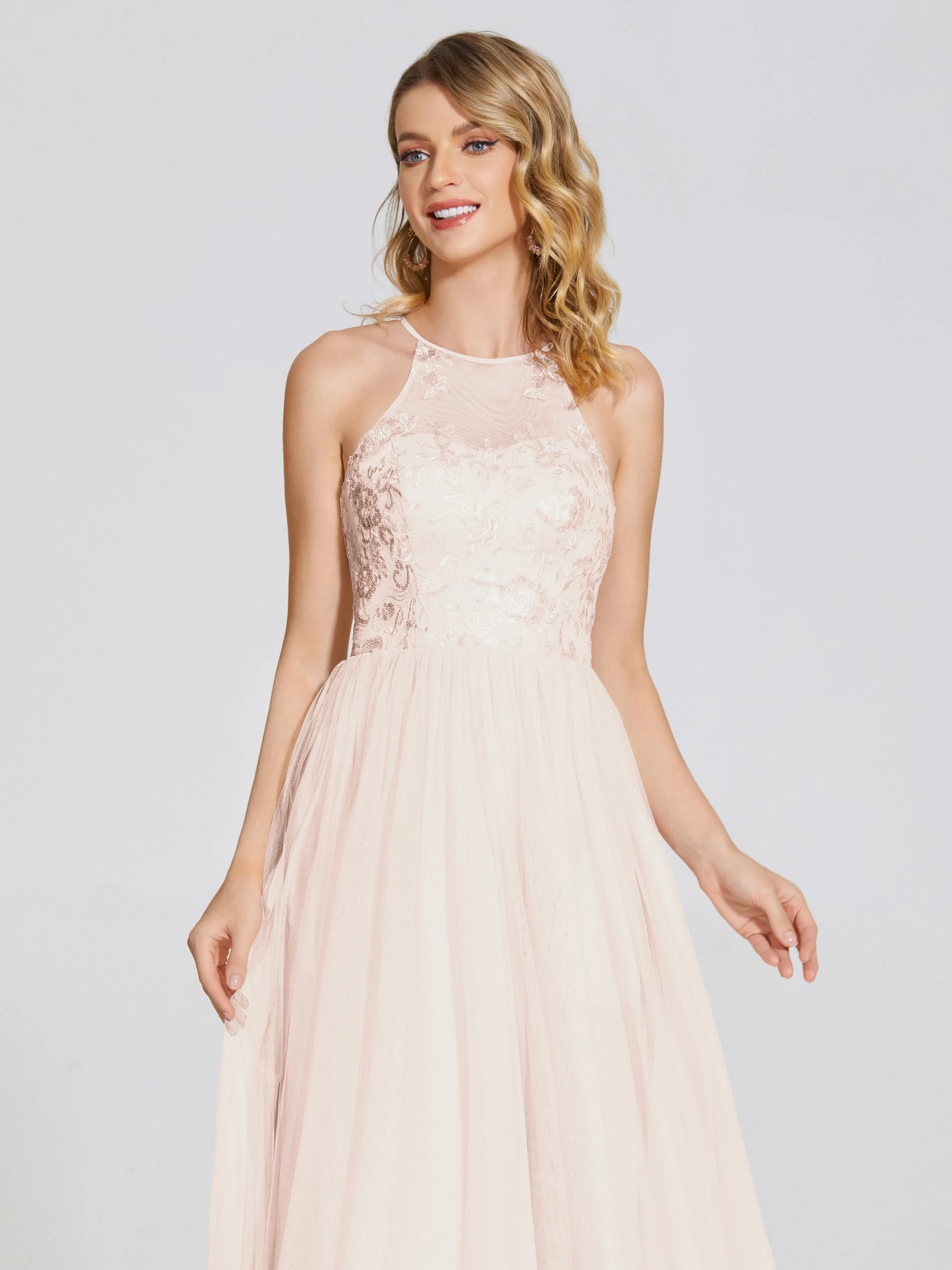Destiny Halter Embroidered Tulle Bridesmaid Dresses