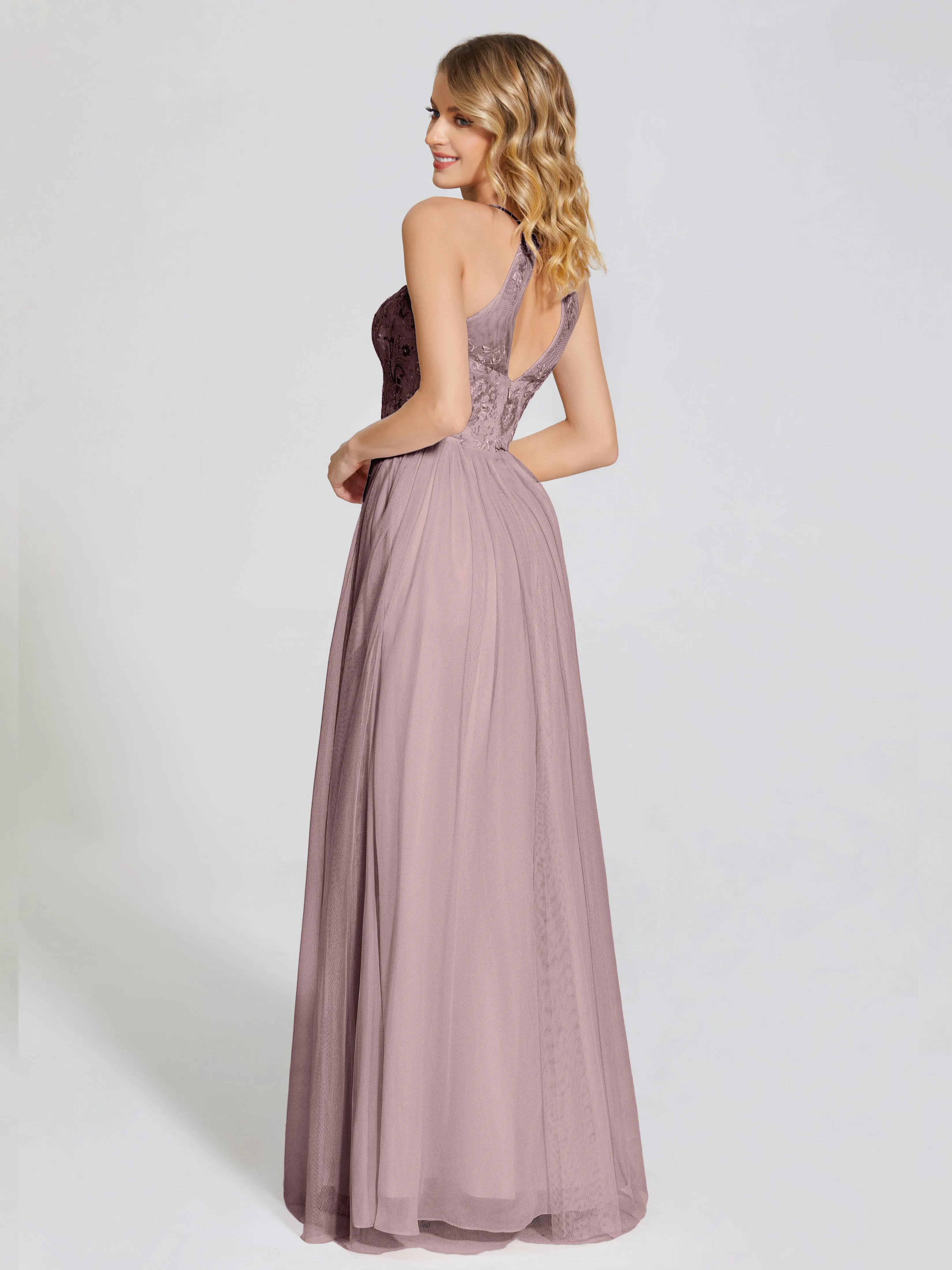 Destiny Halter Embroidered Tulle Bridesmaid Dresses
