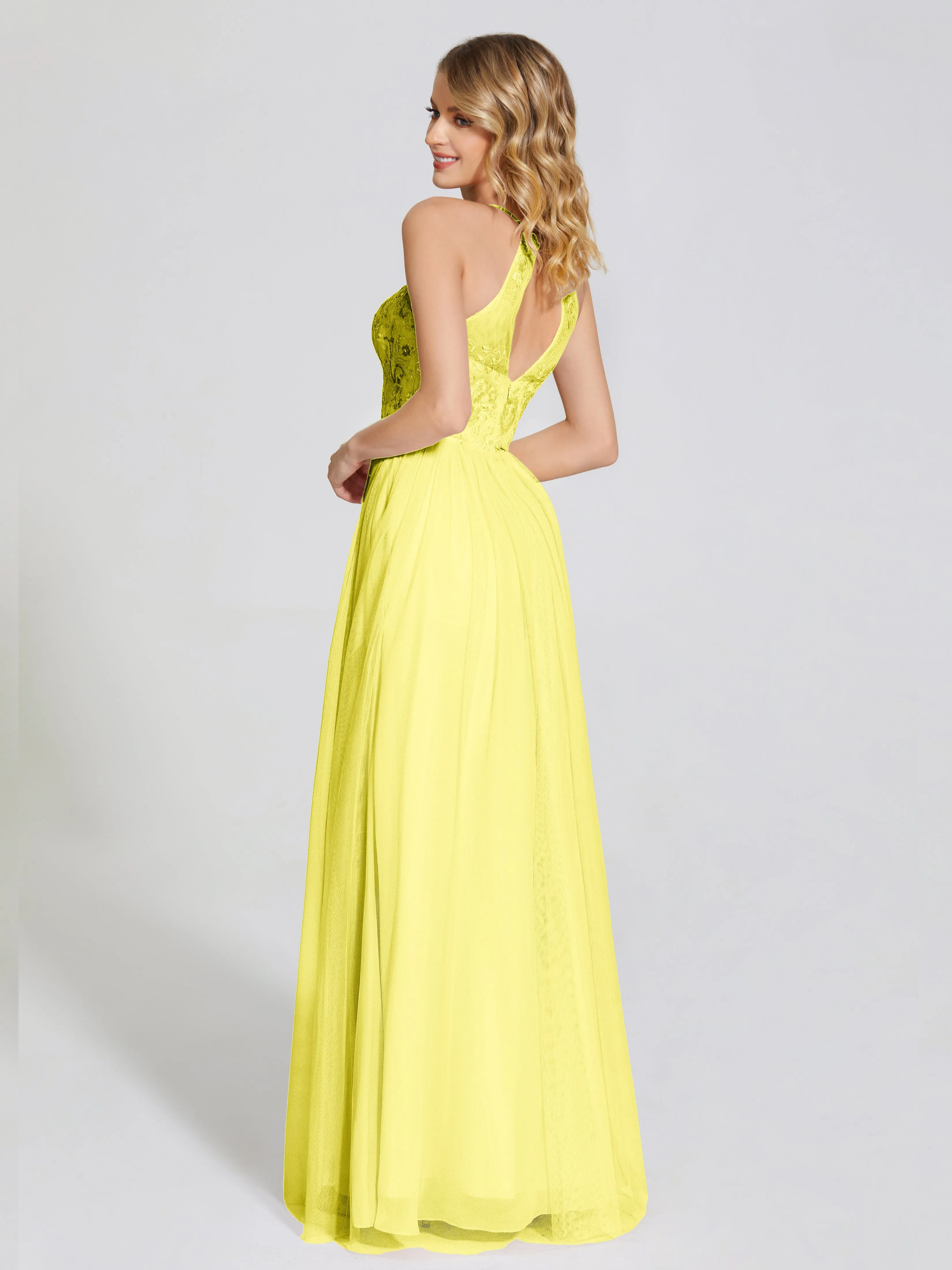 Destiny Halter Embroidered Tulle Bridesmaid Dresses