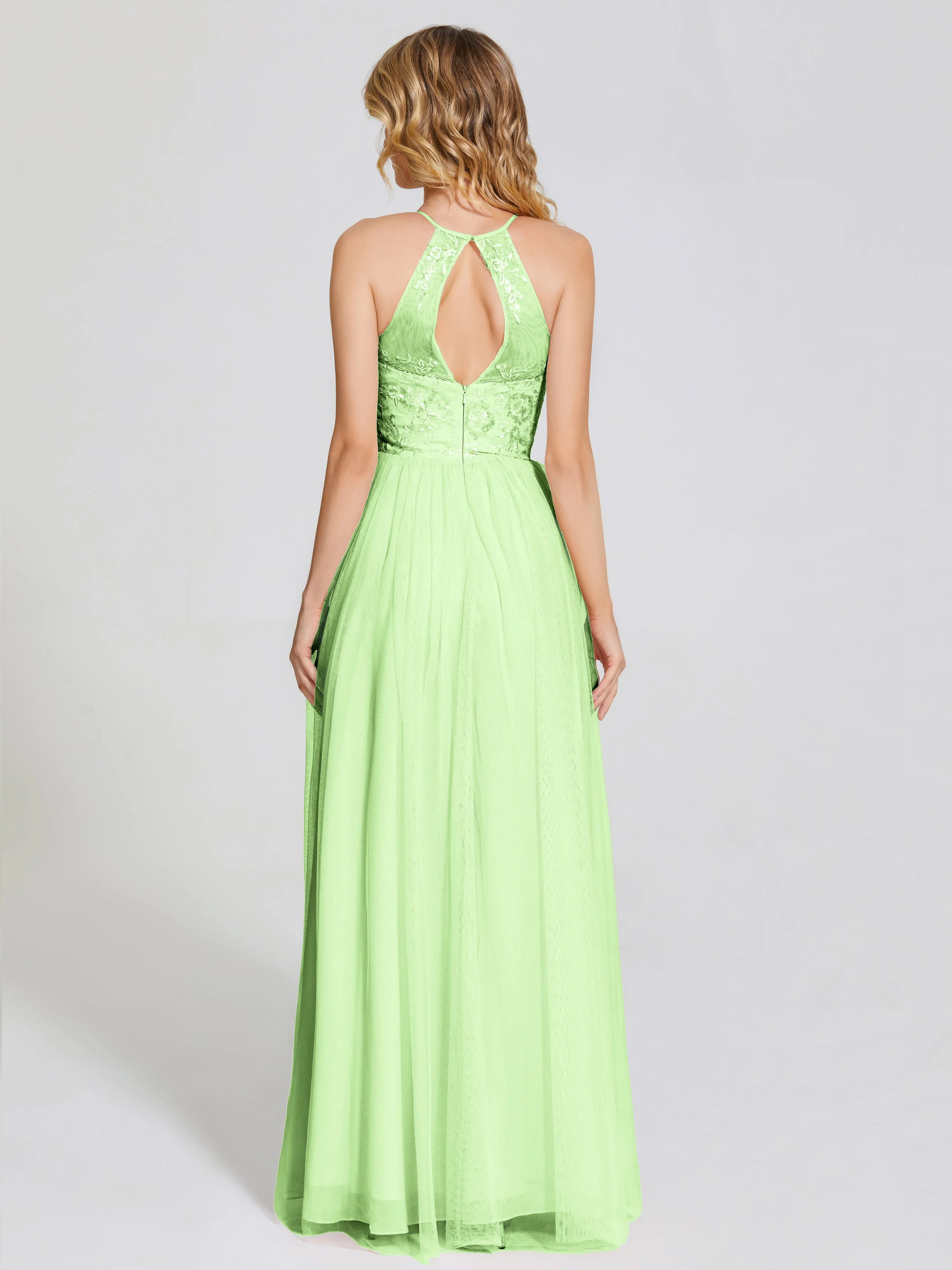 Destiny Halter Embroidered Tulle Bridesmaid Dresses