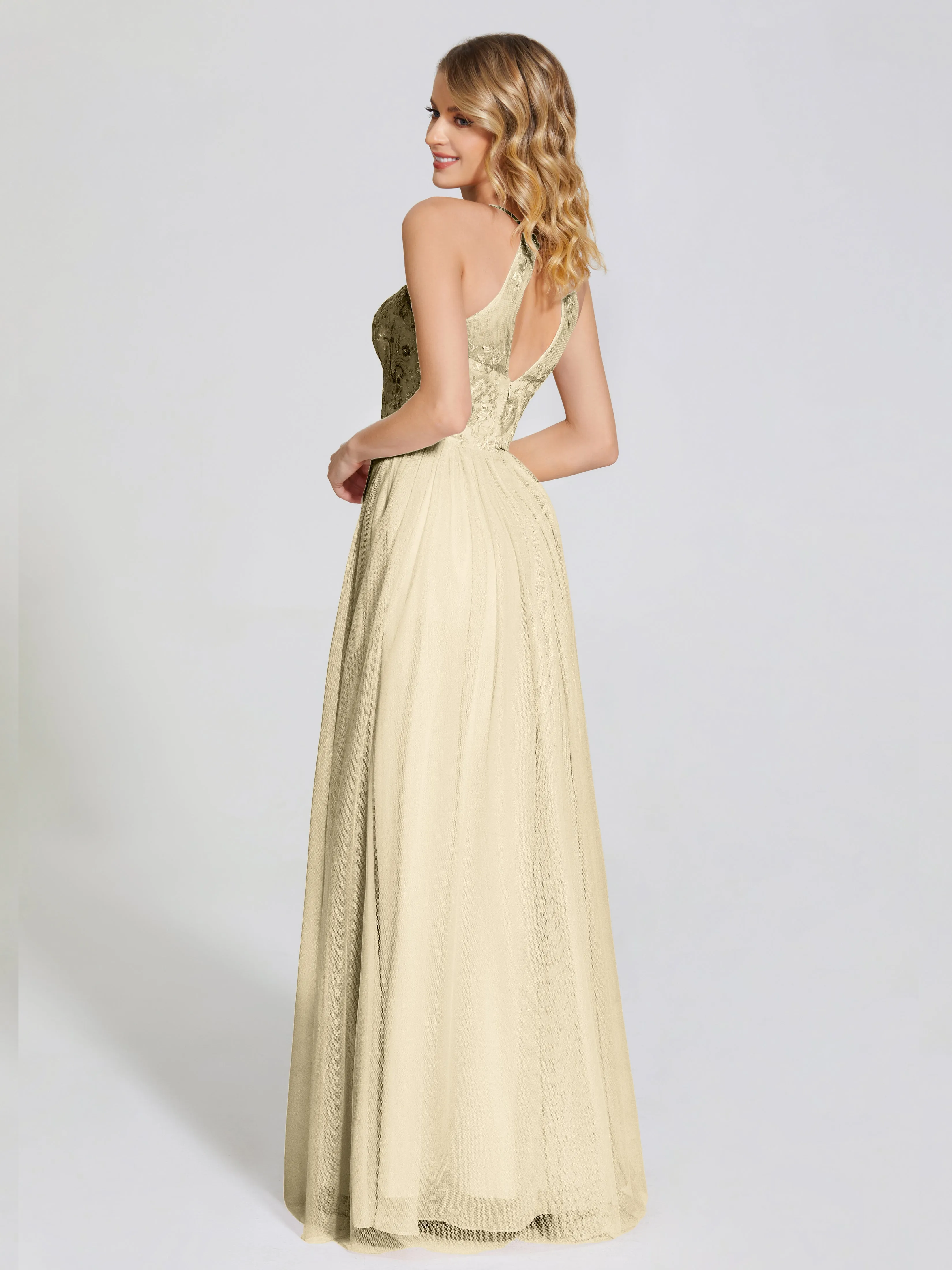 Destiny Halter Embroidered Tulle Bridesmaid Dresses