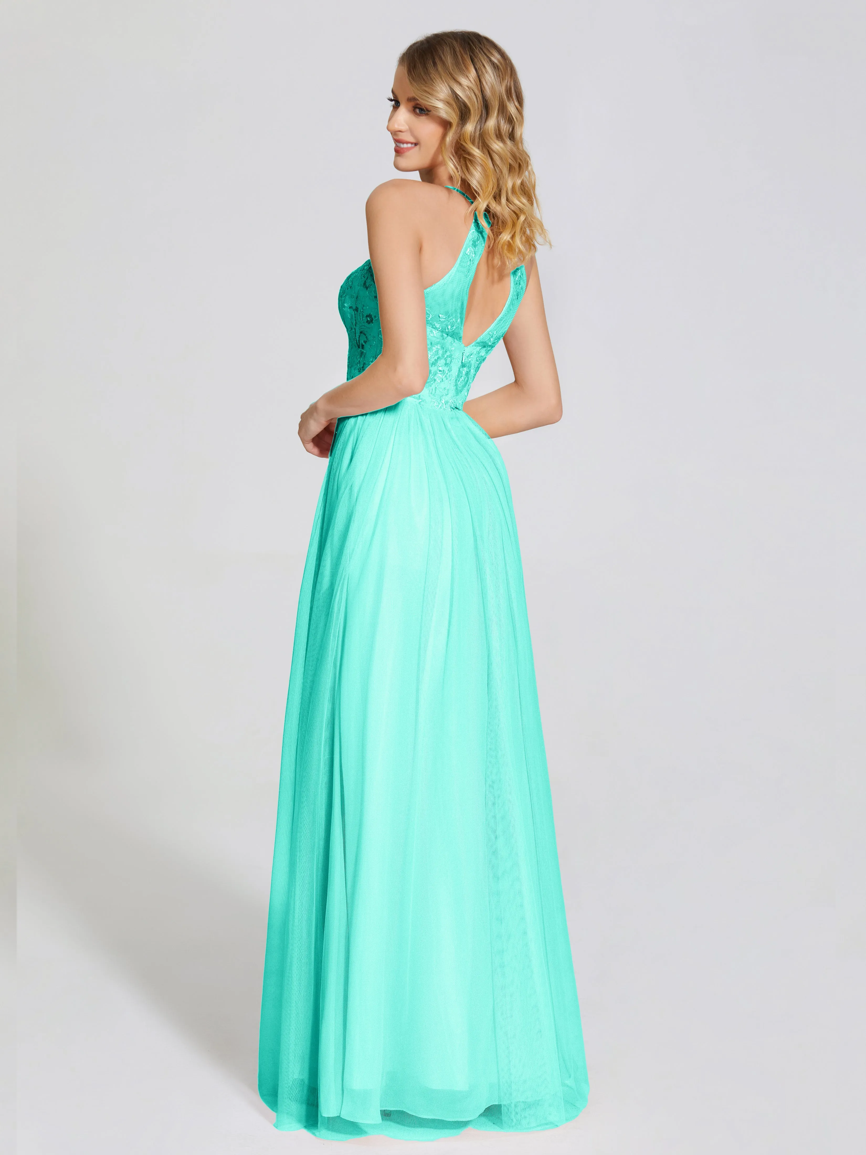 Destiny Halter Embroidered Tulle Bridesmaid Dresses