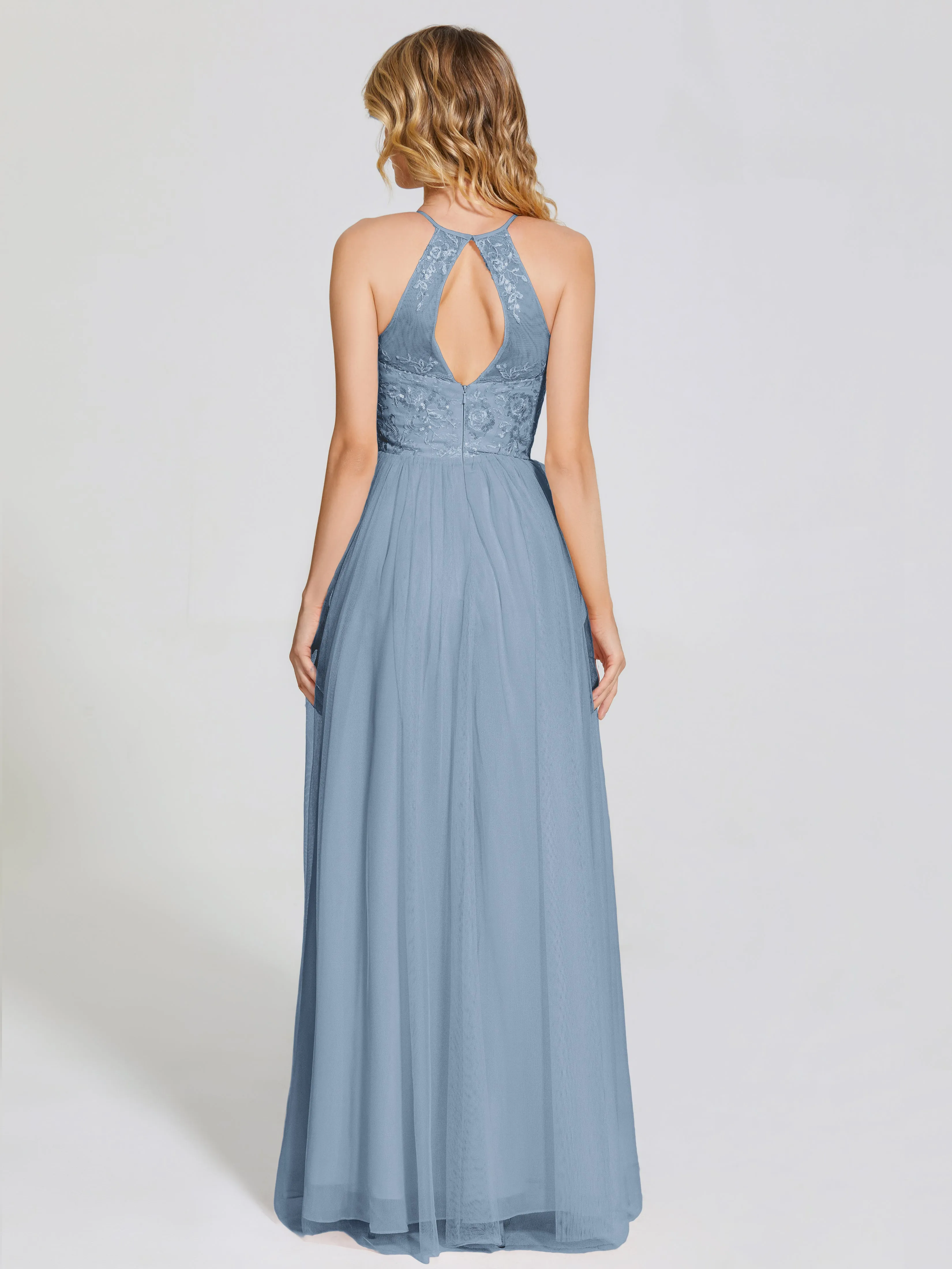 Destiny Halter Embroidered Tulle Bridesmaid Dresses