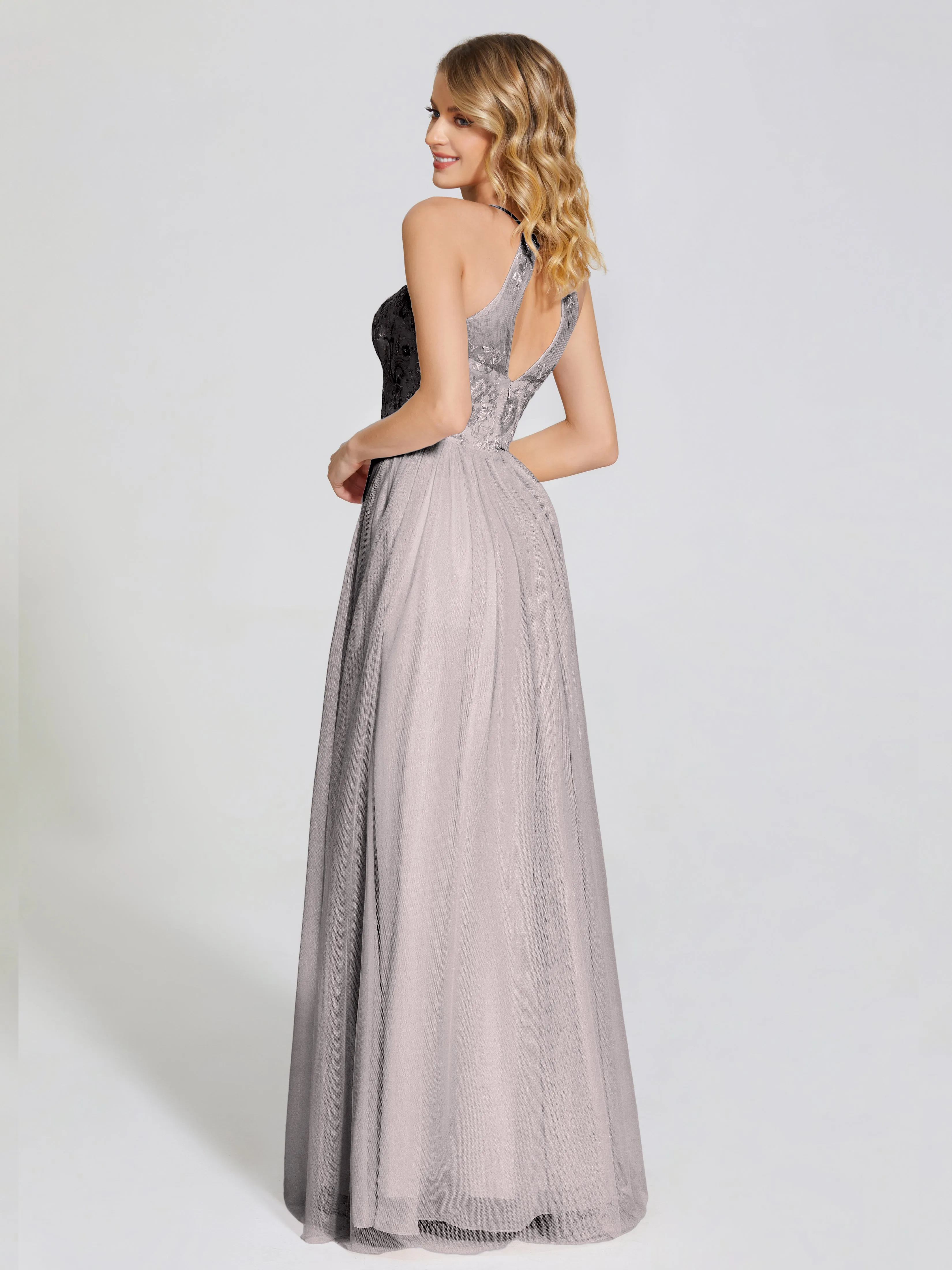 Destiny Halter Embroidered Tulle Bridesmaid Dresses