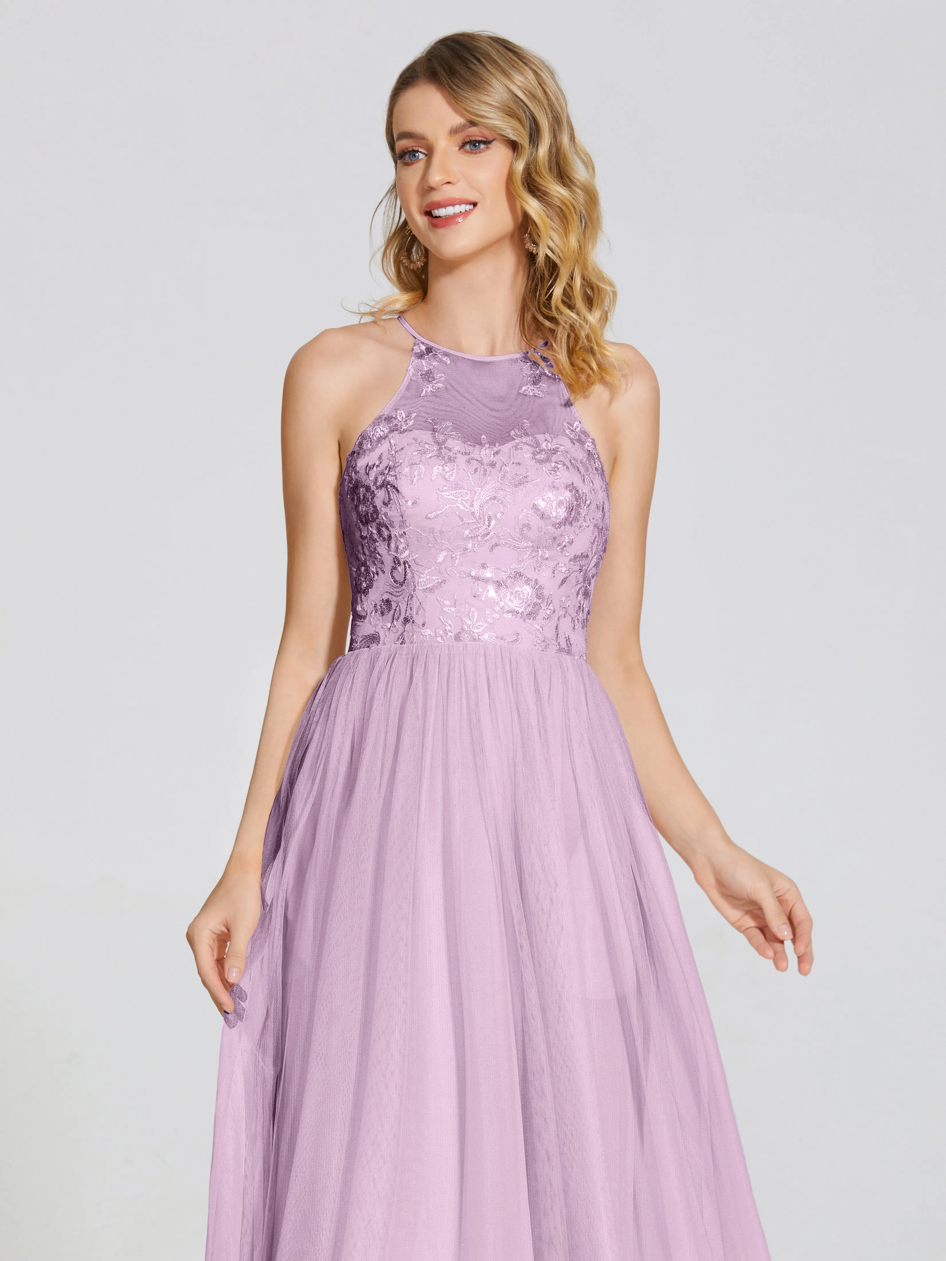 Destiny Halter Embroidered Tulle Bridesmaid Dresses