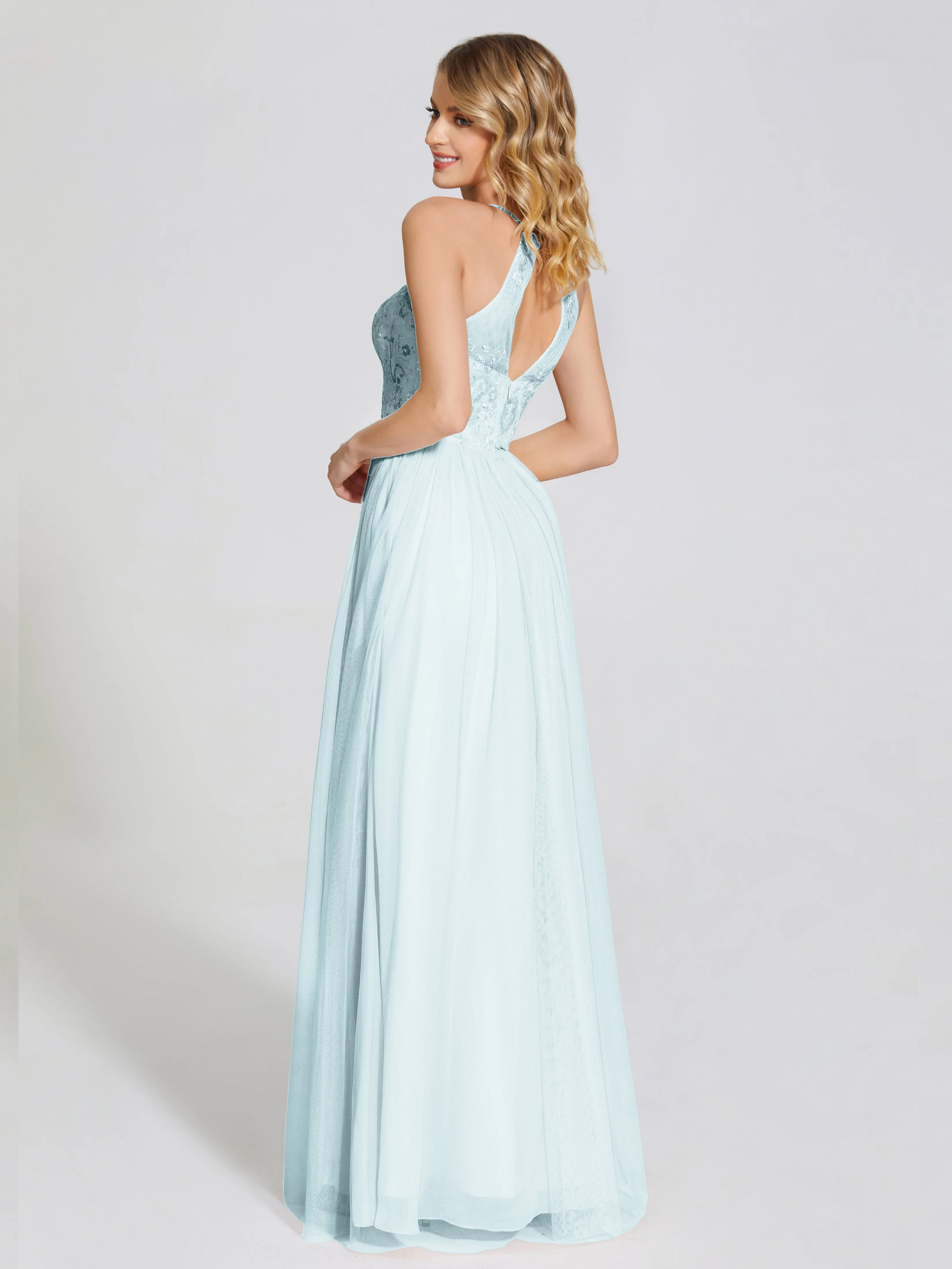 Destiny Halter Embroidered Tulle Bridesmaid Dresses