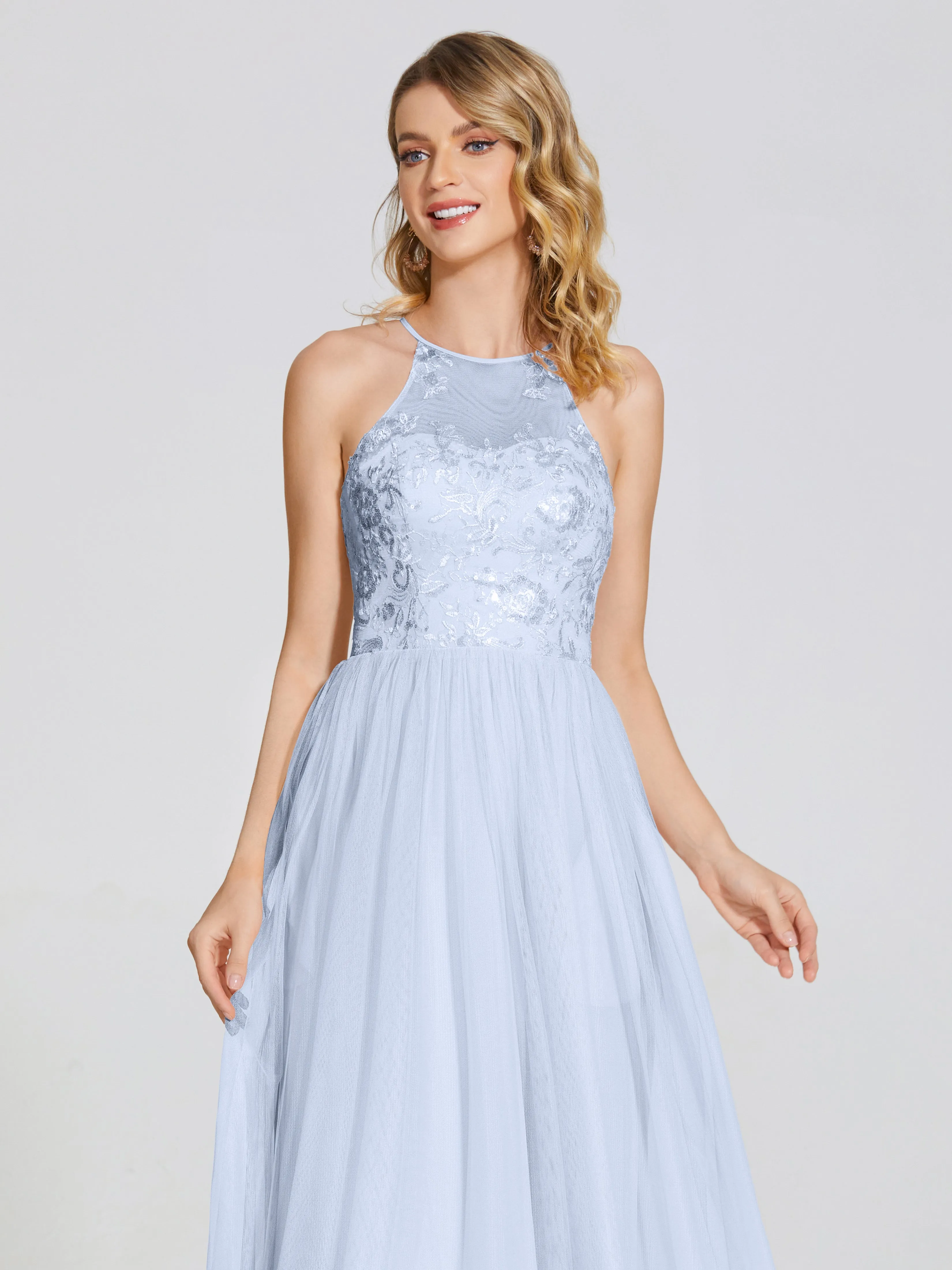Destiny Halter Embroidered Tulle Bridesmaid Dresses