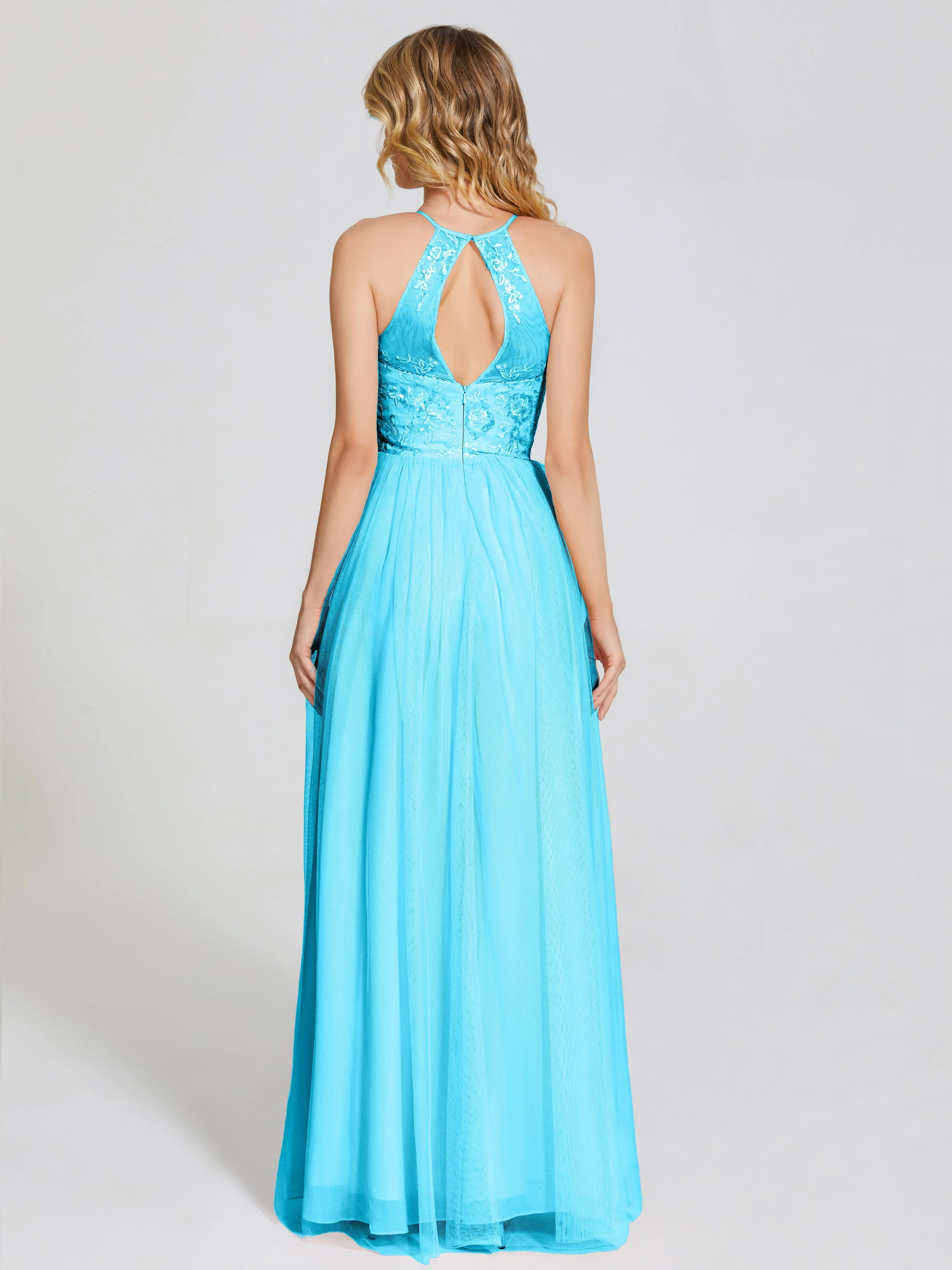 Destiny Halter Embroidered Tulle Bridesmaid Dresses