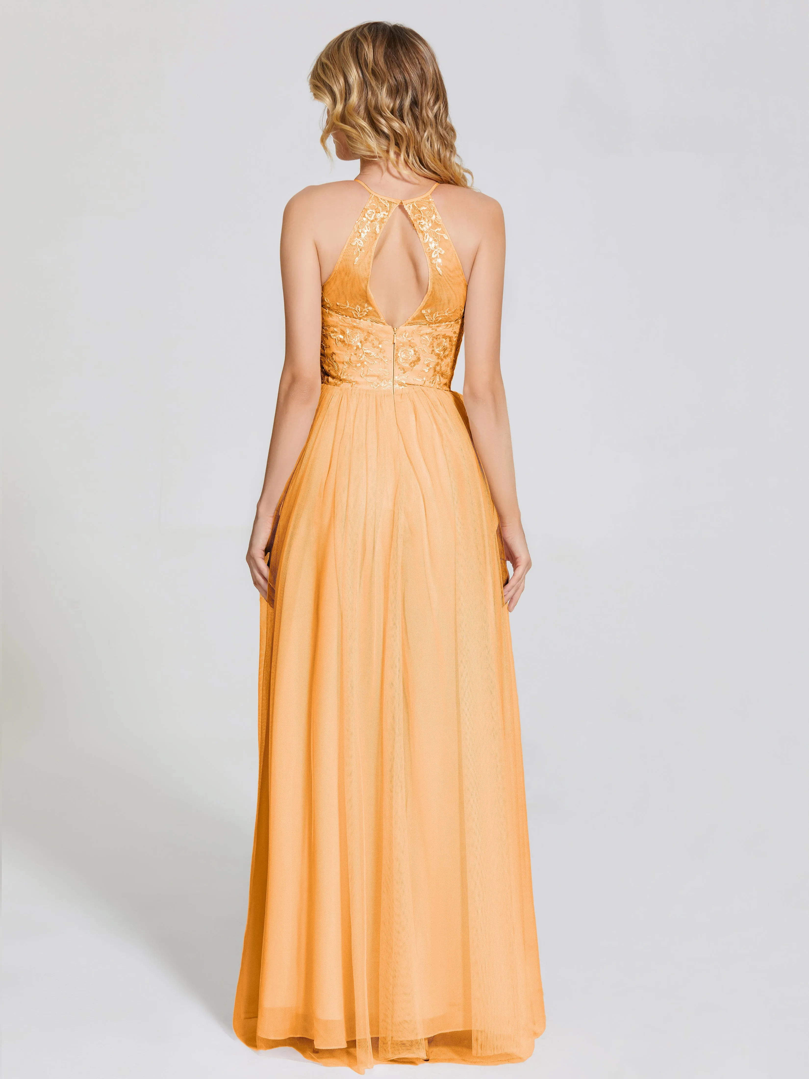 Destiny Halter Embroidered Tulle Bridesmaid Dresses