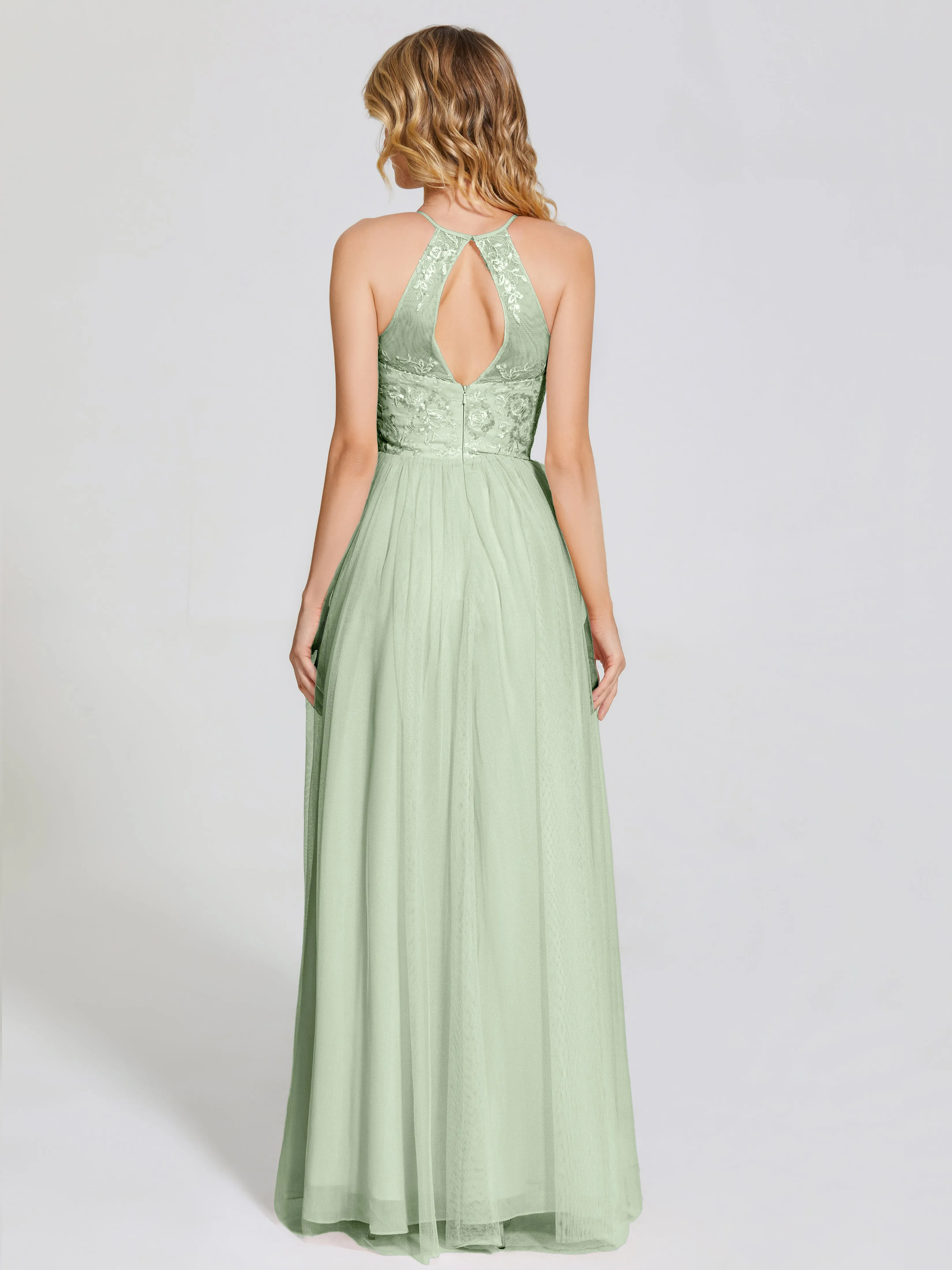 Destiny Halter Embroidered Tulle Bridesmaid Dresses