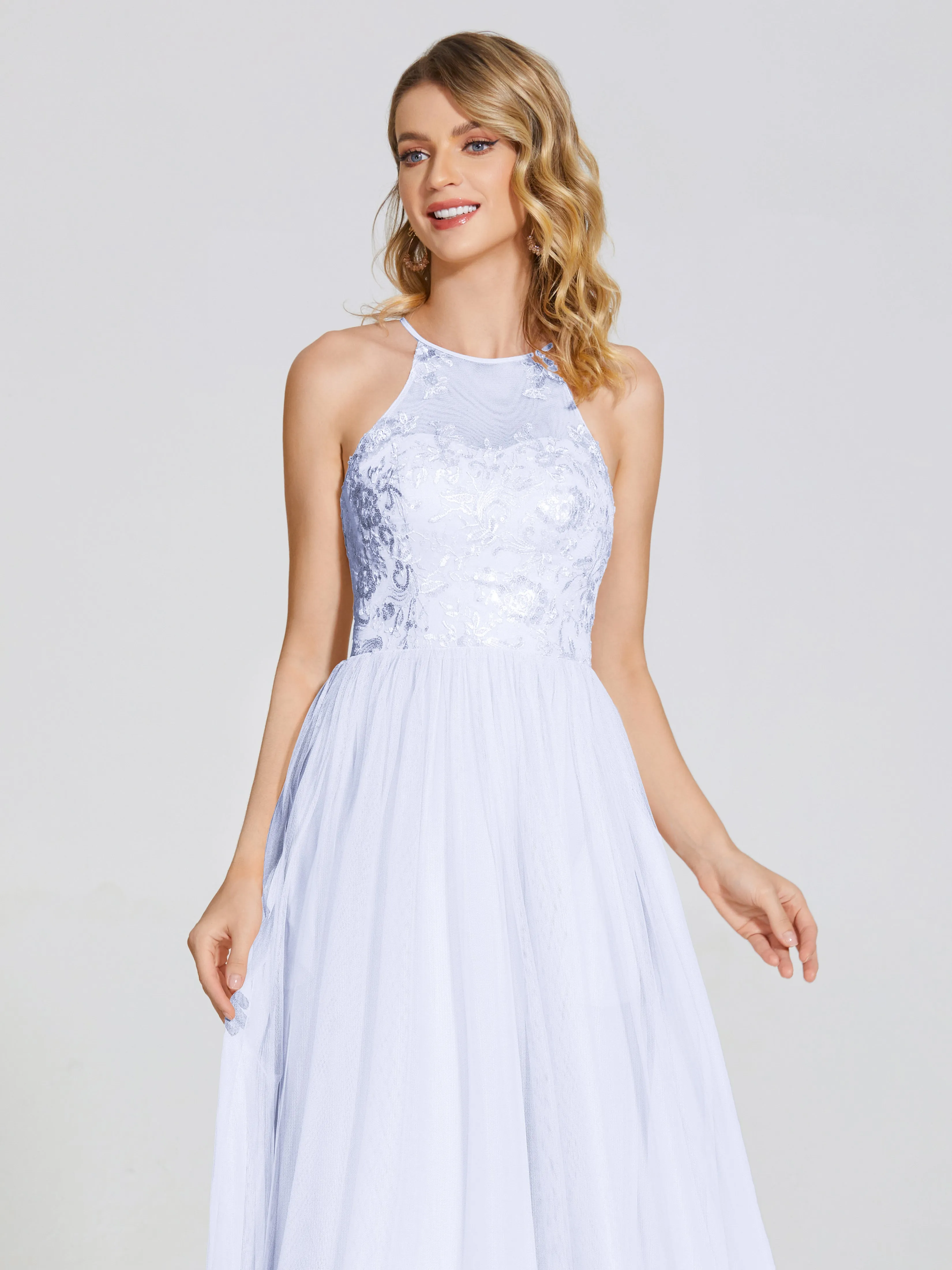 Destiny Halter Embroidered Tulle Bridesmaid Dresses
