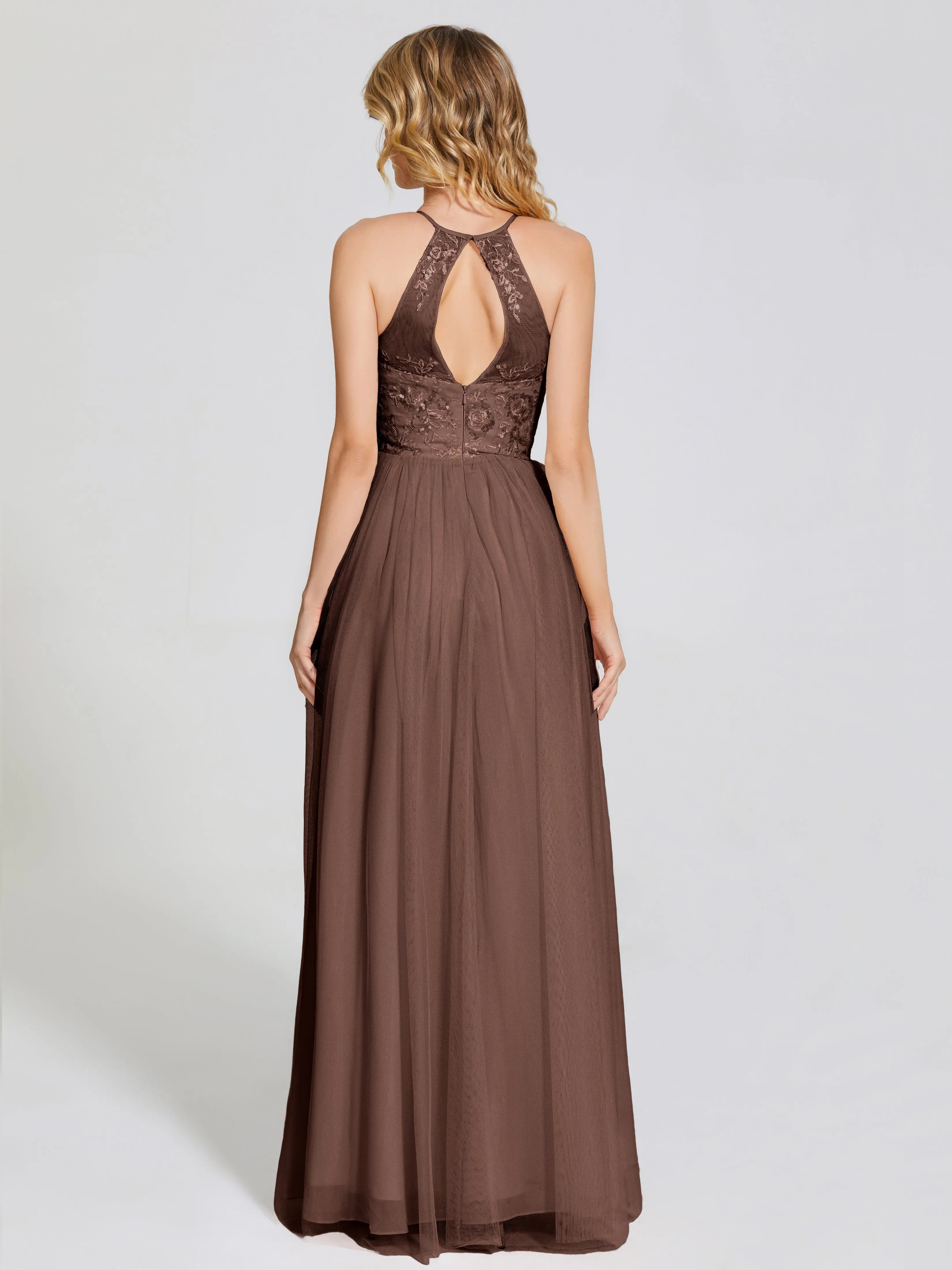 Destiny Halter Embroidered Tulle Bridesmaid Dresses