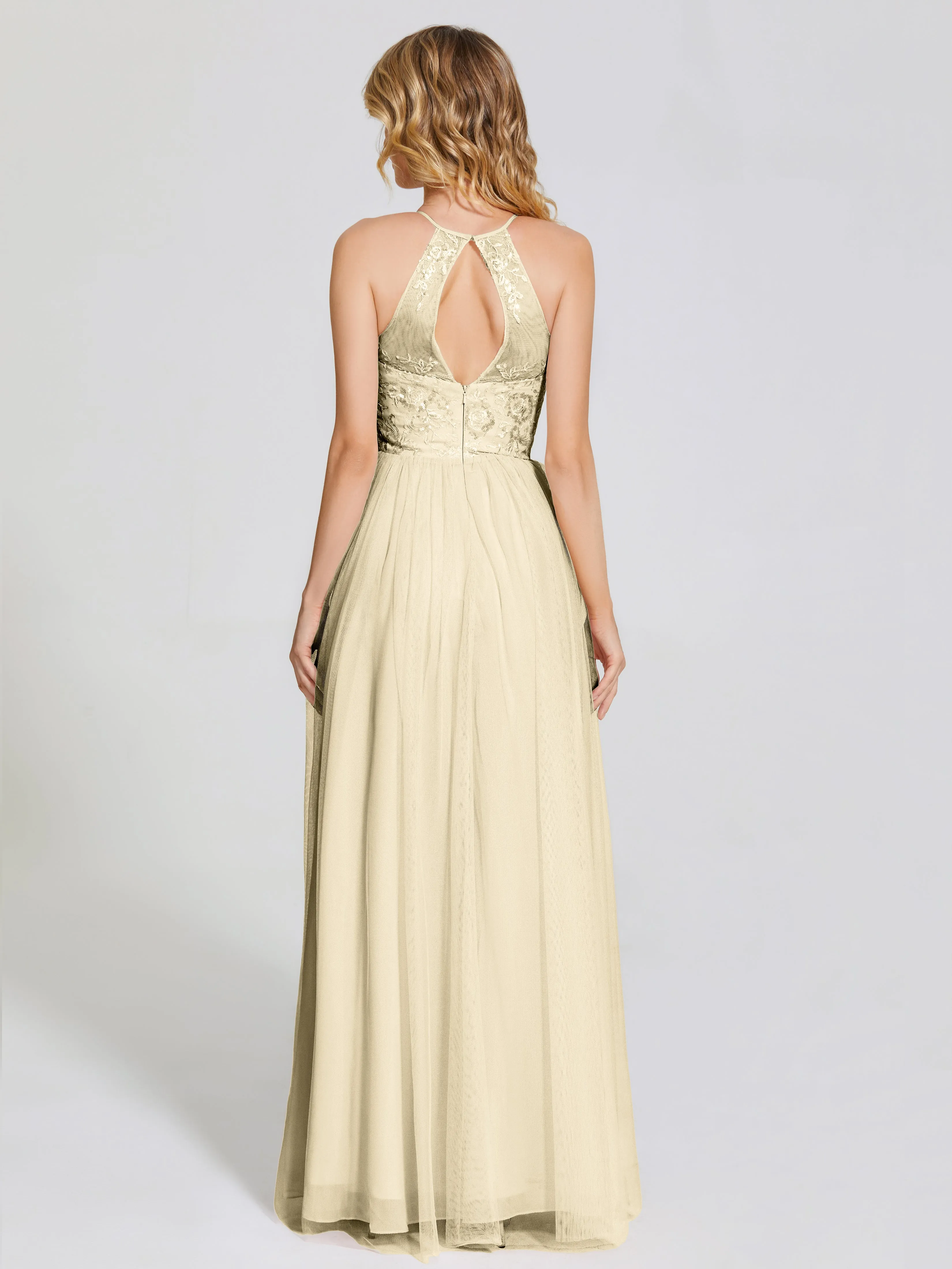 Destiny Halter Embroidered Tulle Bridesmaid Dresses