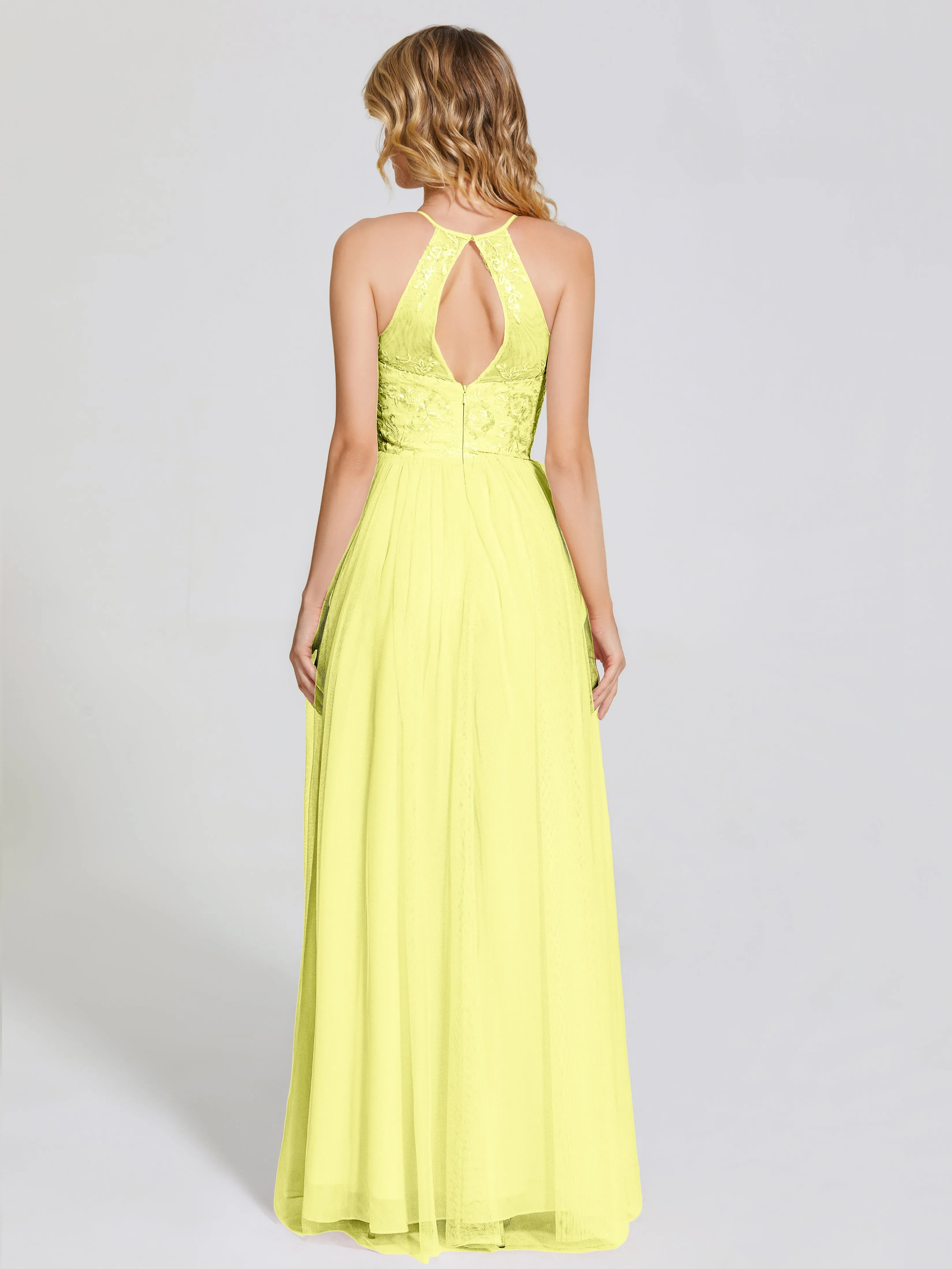 Destiny Halter Embroidered Tulle Bridesmaid Dresses
